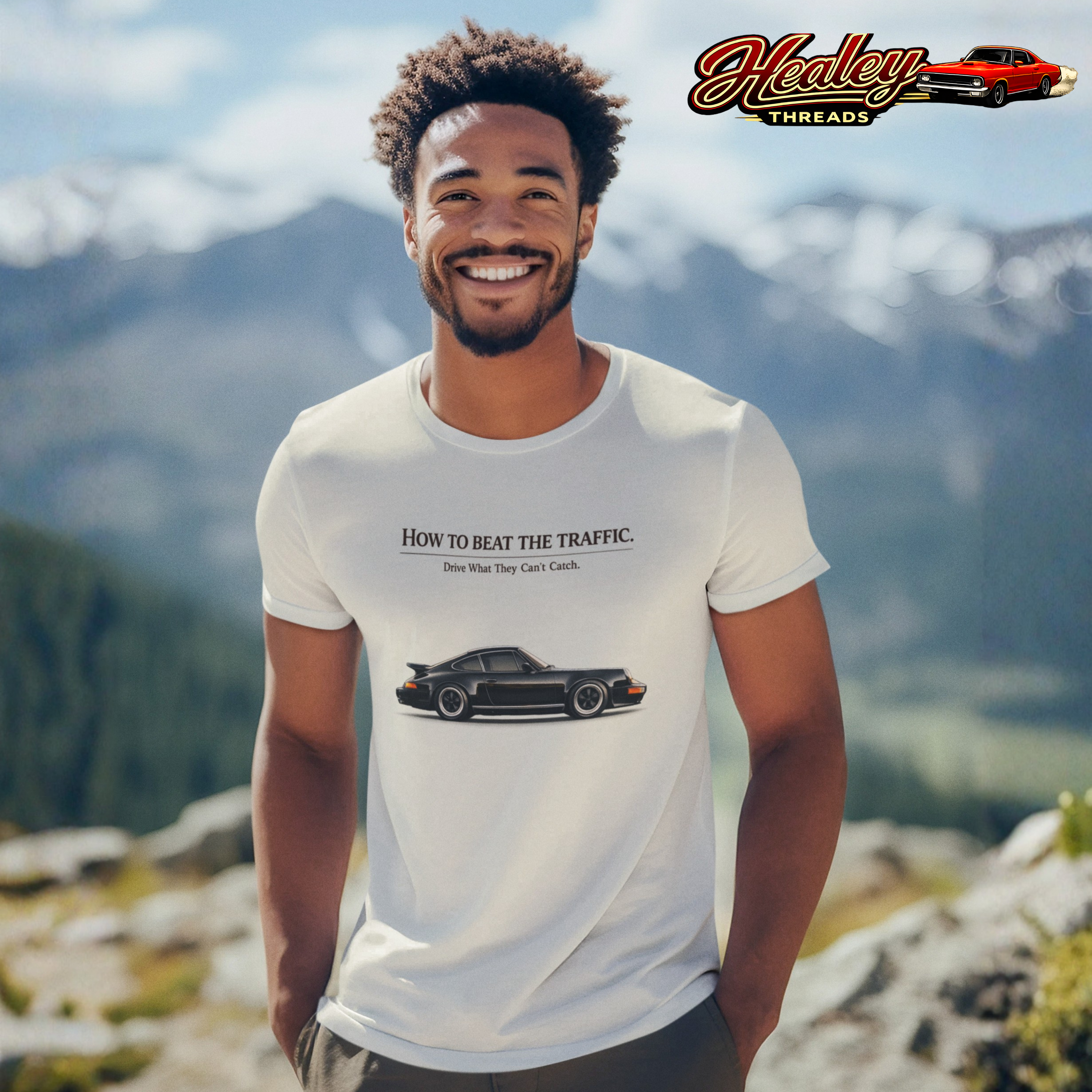 Classic Sports Car T-Shirt - Beat the Traffic - Healey Threads Tee