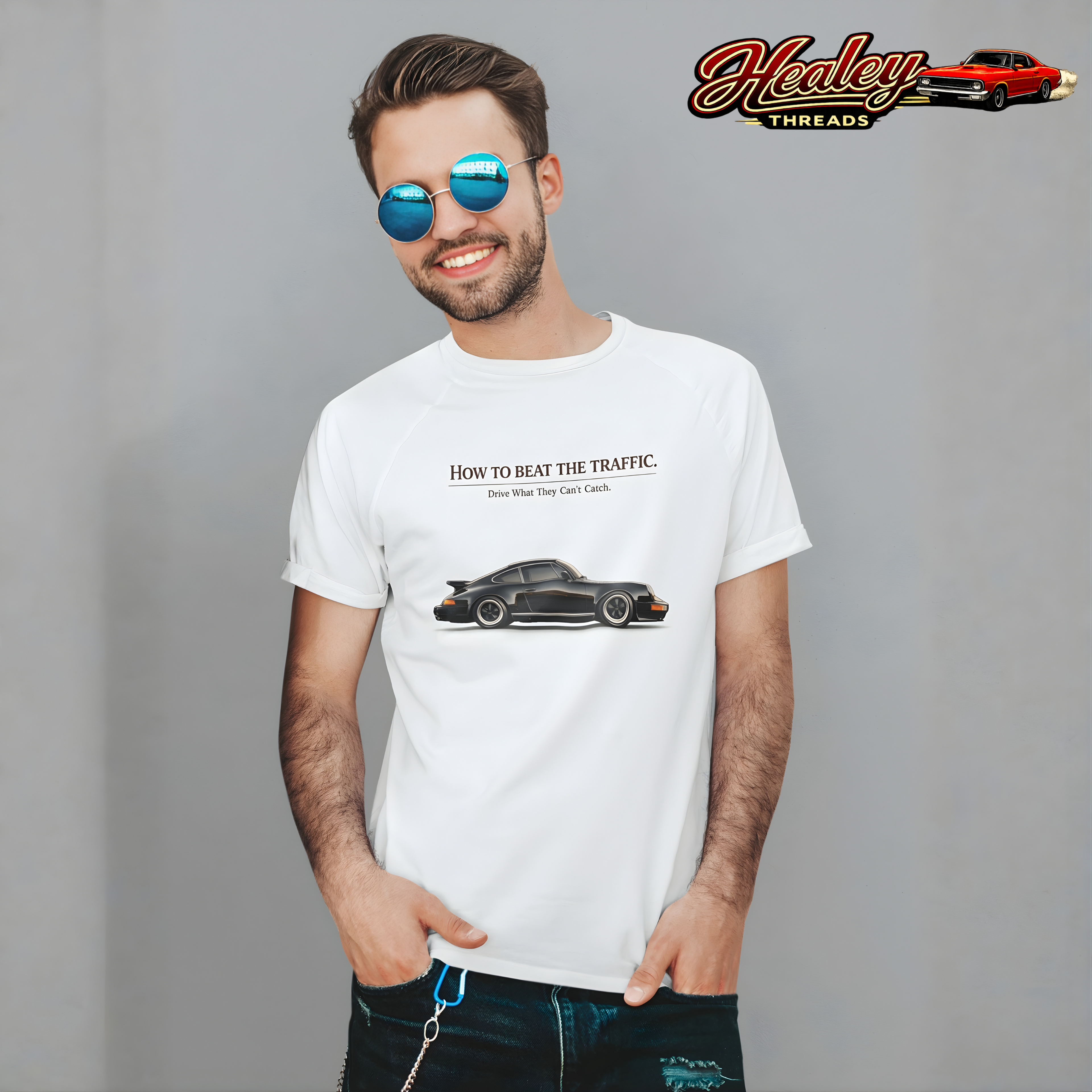 Classic Sports Car T-Shirt - Beat the Traffic - Healey Threads Tee