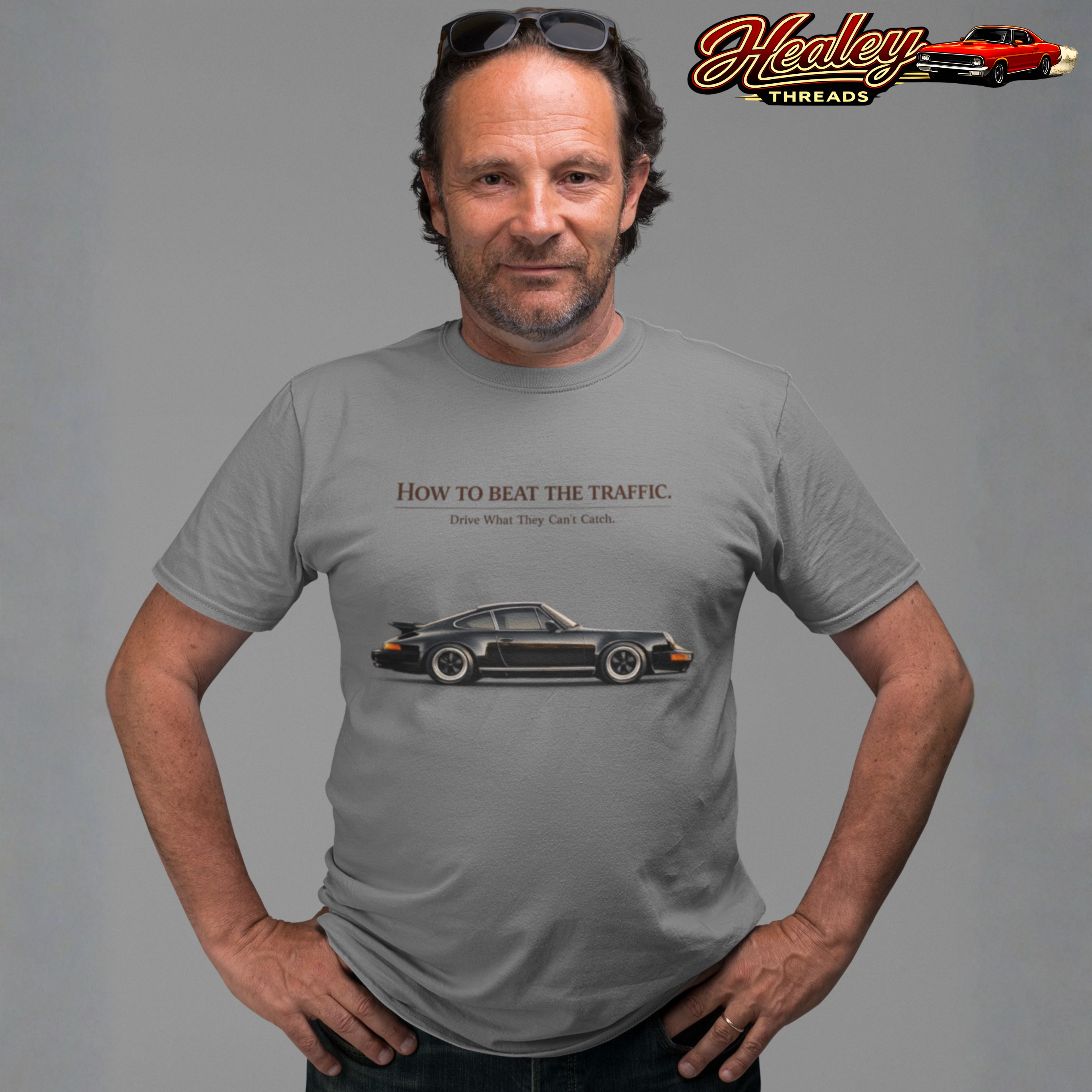 Classic Sports Car T-Shirt - Beat the Traffic - Healey Threads Tee