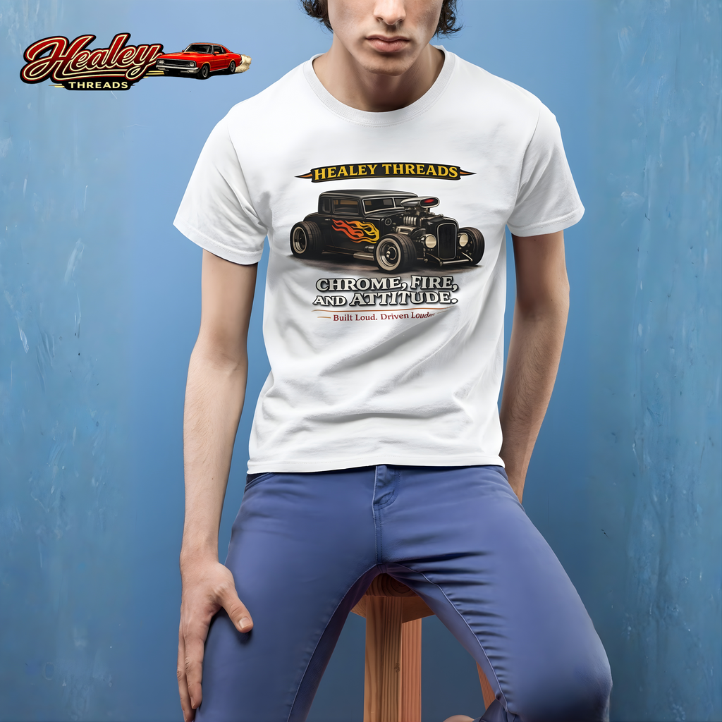 Chrome Fire Attitude Hot Rod Tee | Classic Car Gift Shirt