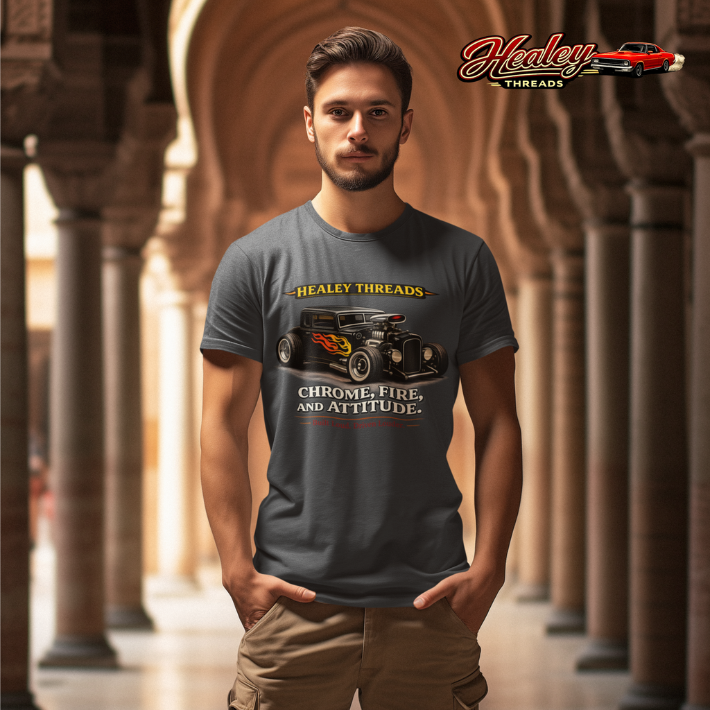 Chrome Fire Attitude Hot Rod Tee | Classic Car Gift Shirt