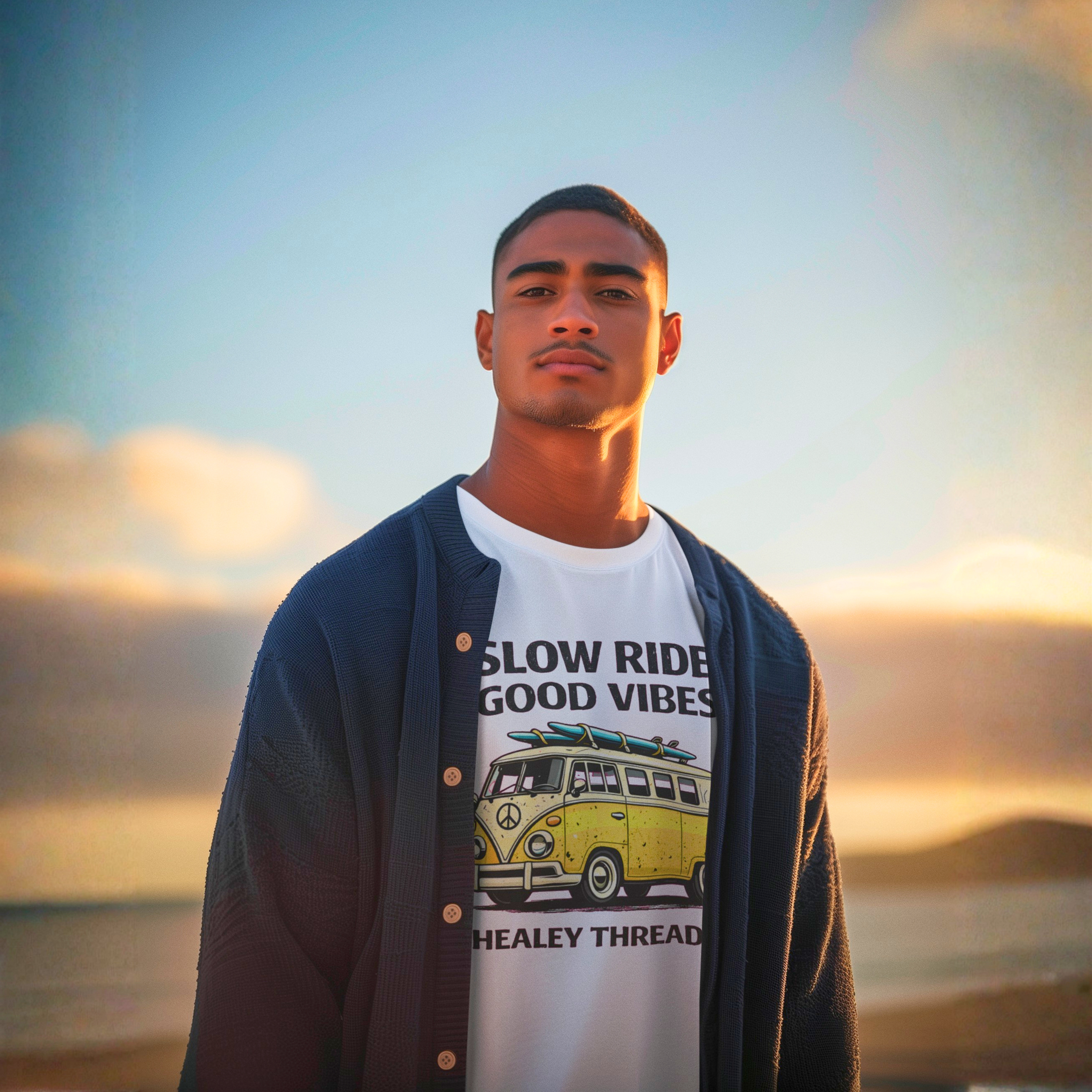 Slow Ride Good Vibes T-Shirt — Retro Yellow Camper Van Surf Tee