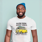 Slow Ride Good Vibes T-Shirt — Retro Yellow Camper Van Surf Tee