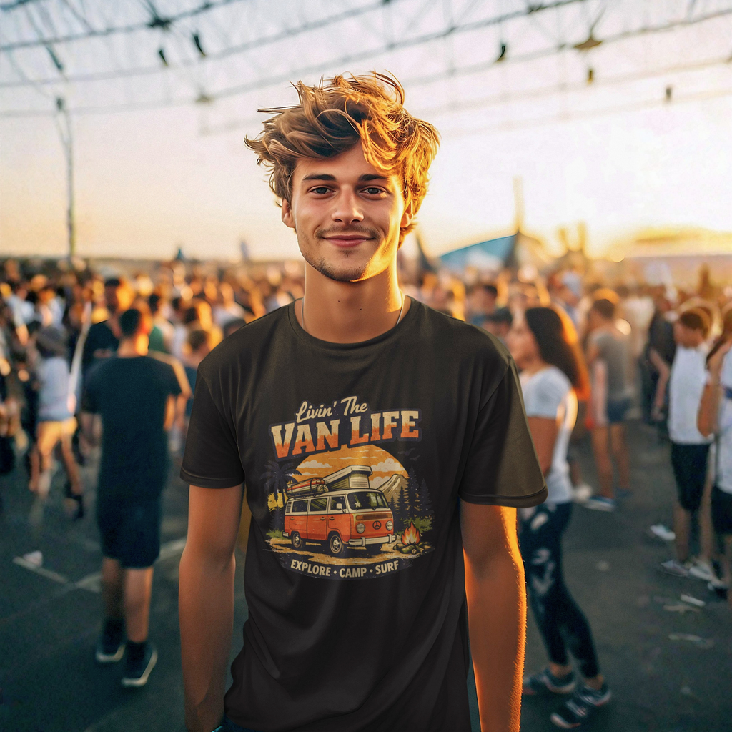 Van Life T-Shirt - "Livin' The Van Life" Retro Camper Graphic