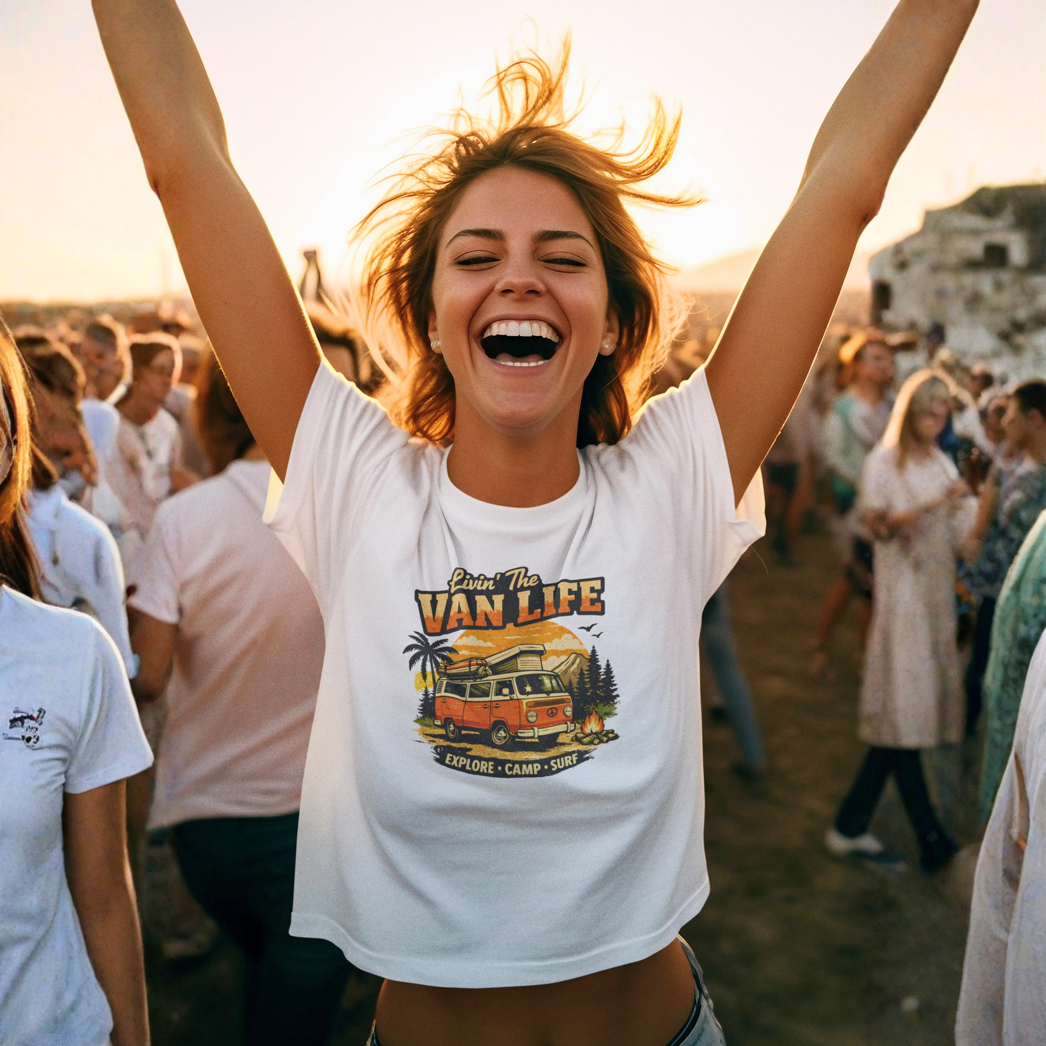 Van Life T-Shirt - "Livin' The Van Life" Retro Camper Graphic