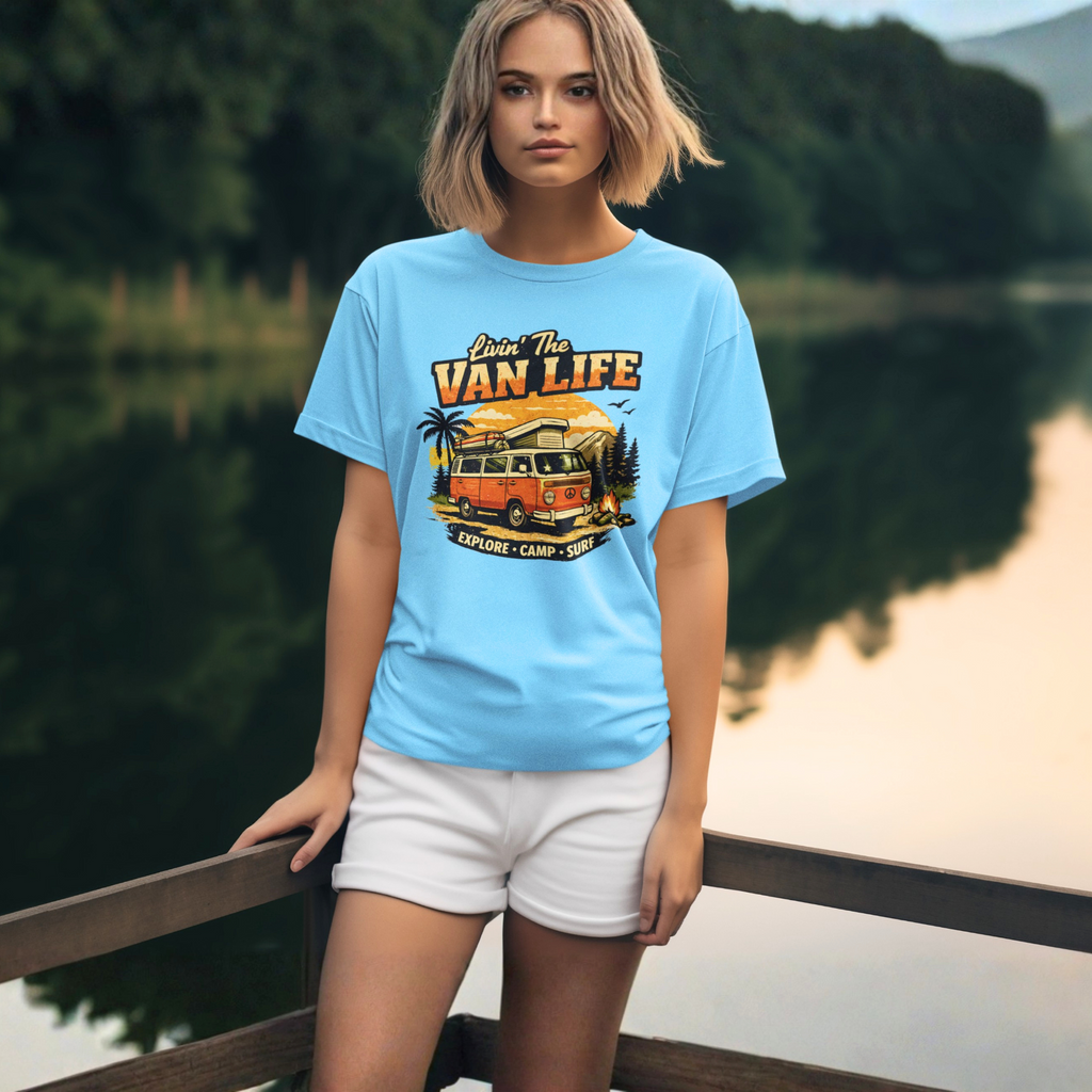 Van Life T-Shirt - "Livin' The Van Life" Retro Camper Graphic