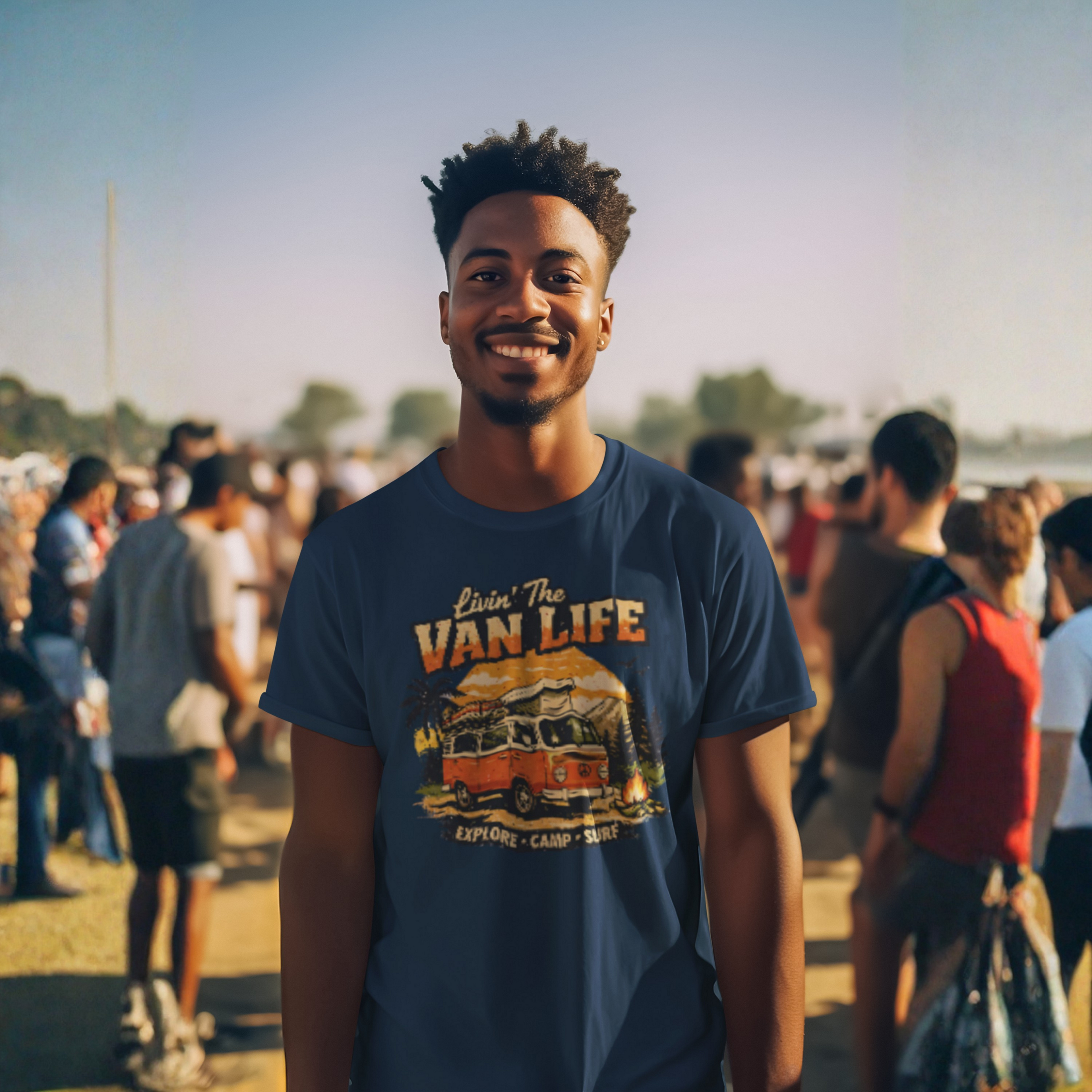 Van Life T-Shirt - "Livin' The Van Life" Retro Camper Graphic