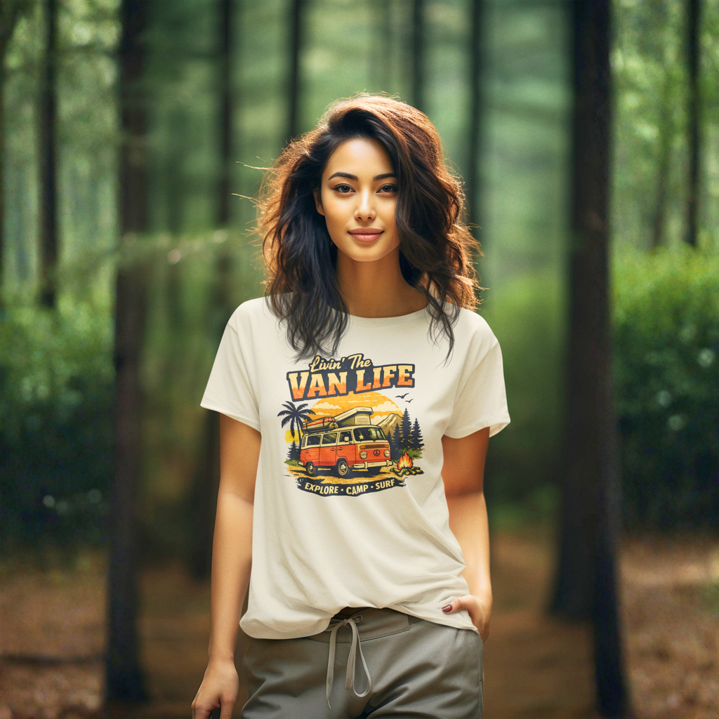 Van Life T-Shirt - "Livin' The Van Life" Retro Camper Graphic