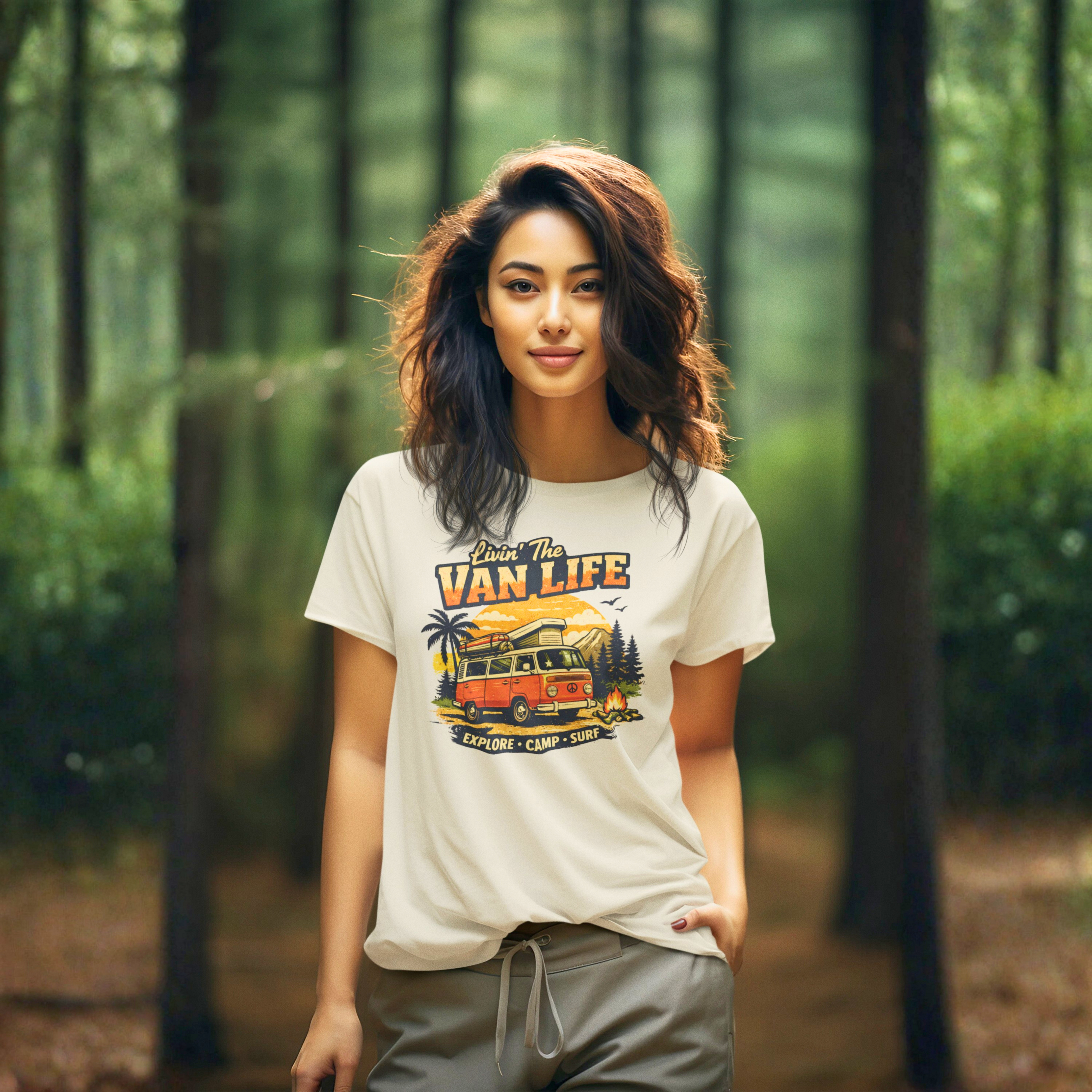 Van Life T-Shirt - "Livin' The Van Life" Retro Camper Graphic