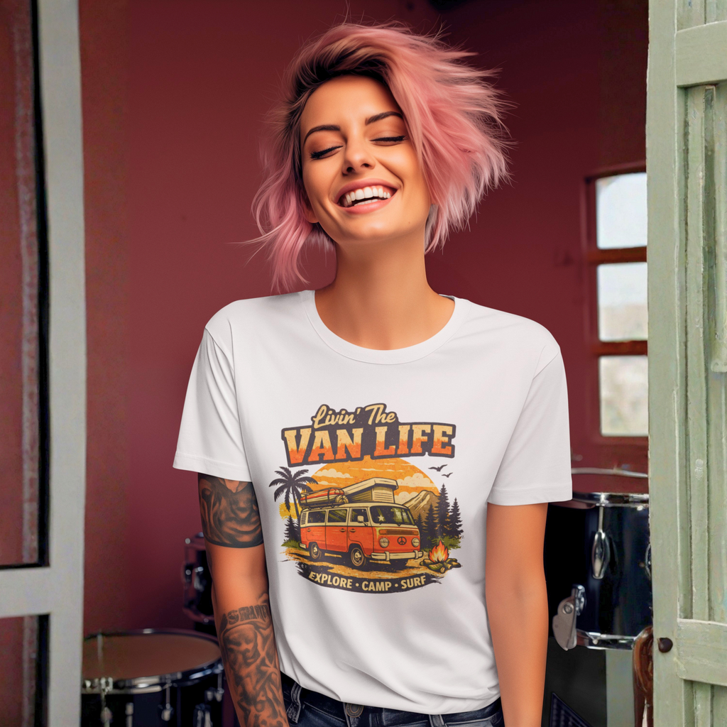 Van Life T-Shirt - "Livin' The Van Life" Retro Camper Graphic