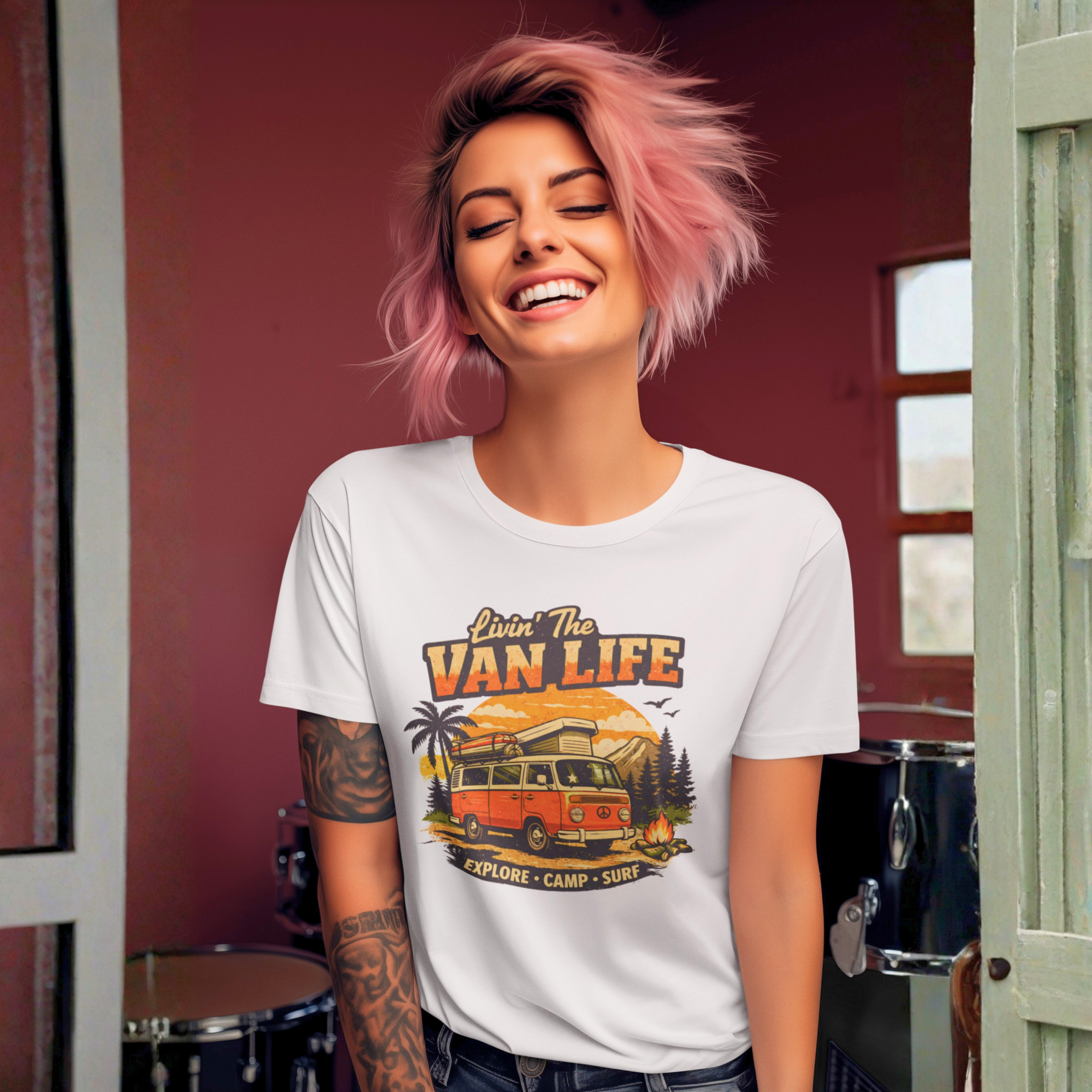 Van Life T-Shirt - "Livin' The Van Life" Retro Camper Graphic