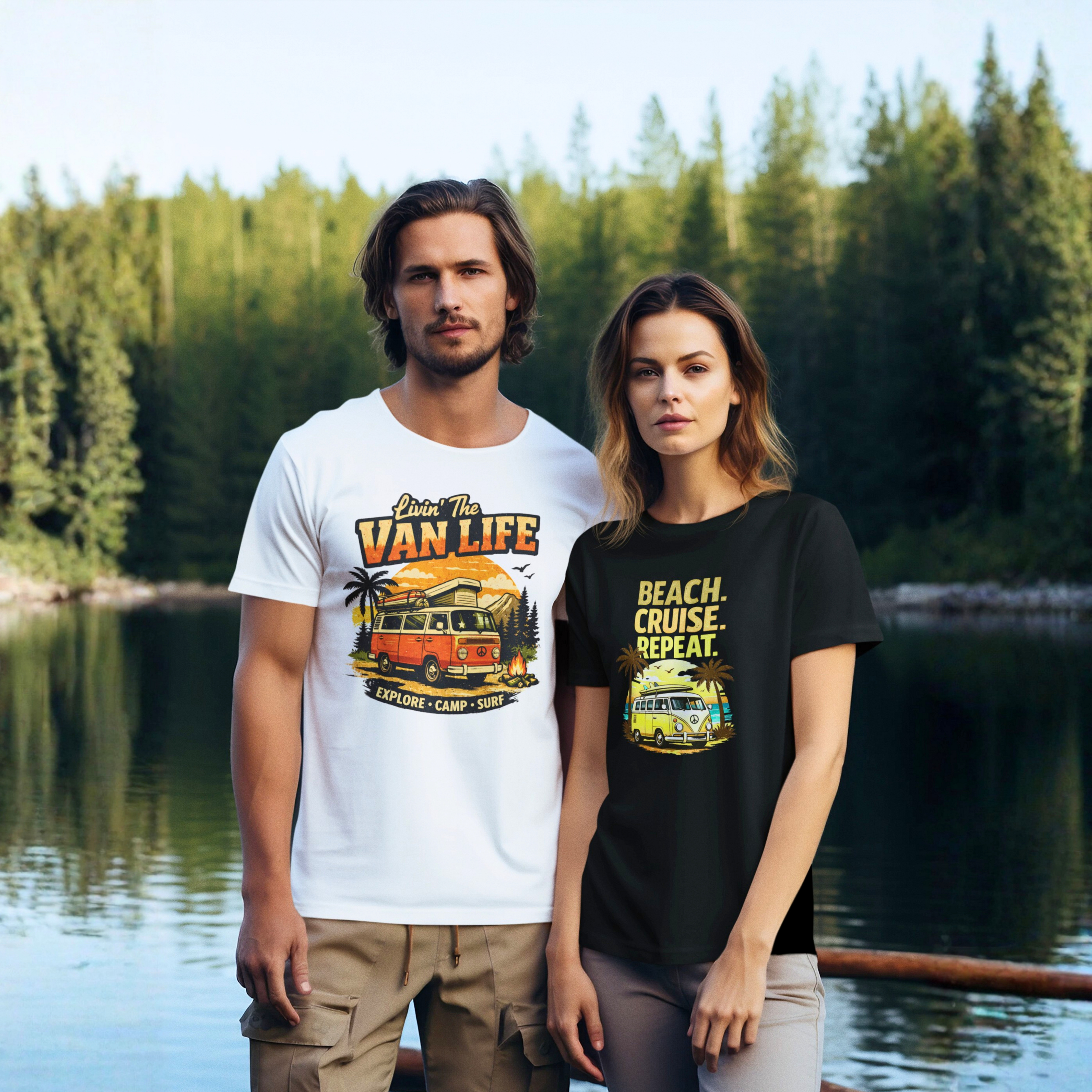 Beach Cruise Repeat T-Shirt - Retro Van Graphic Tee