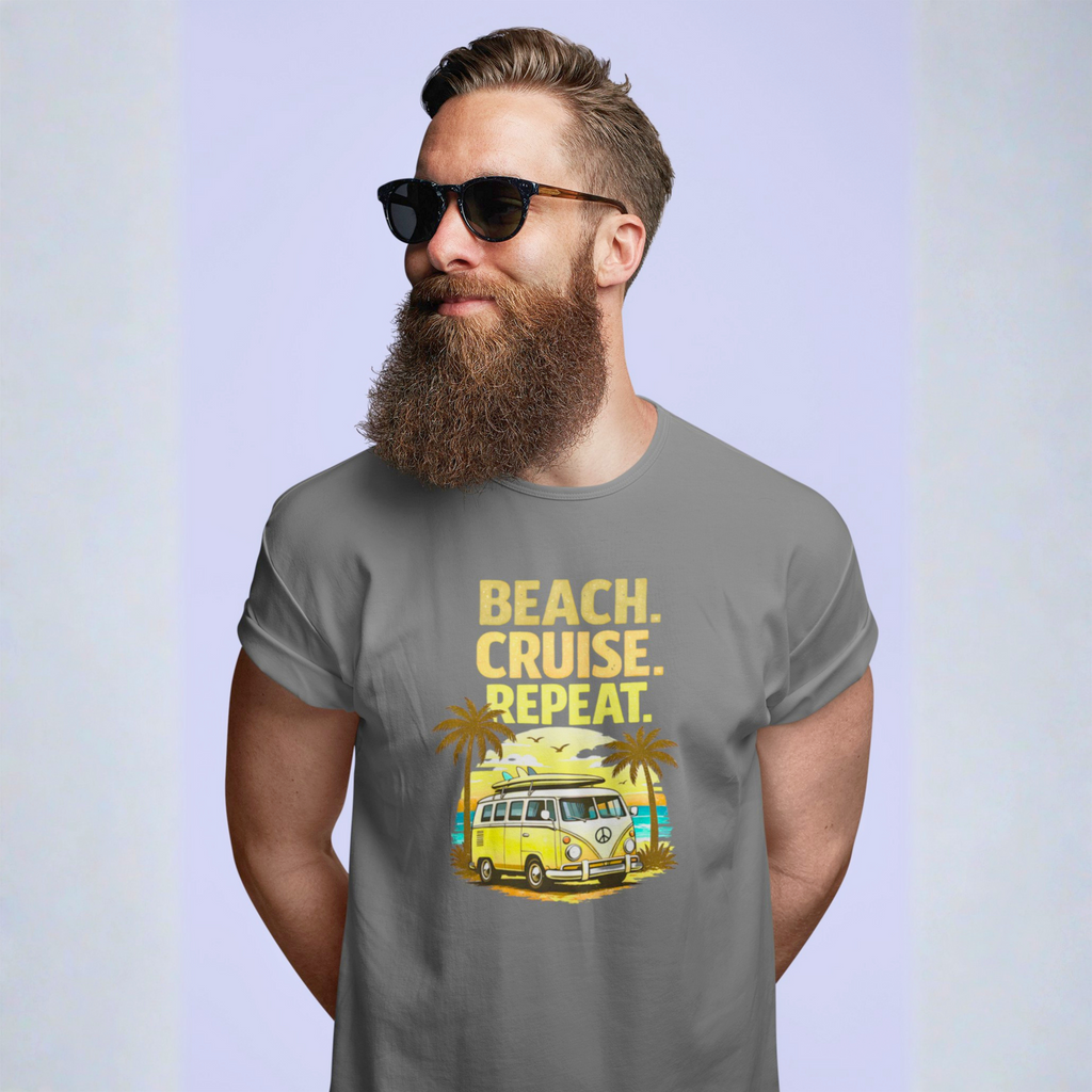 Beach Cruise Repeat Tee - Retro Palm Sunset Shirt