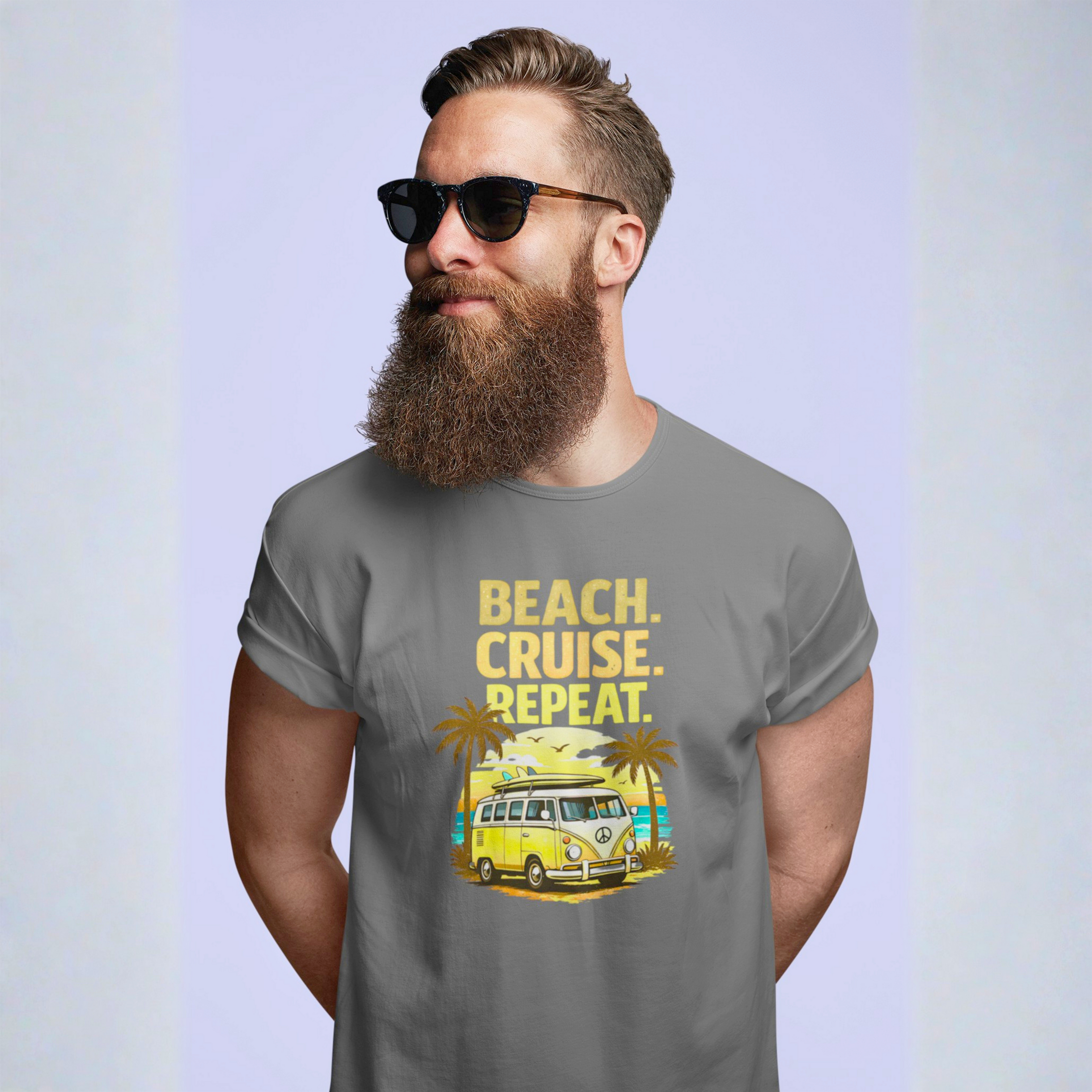Beach Cruise Repeat Tee - Retro Palm Sunset Shirt