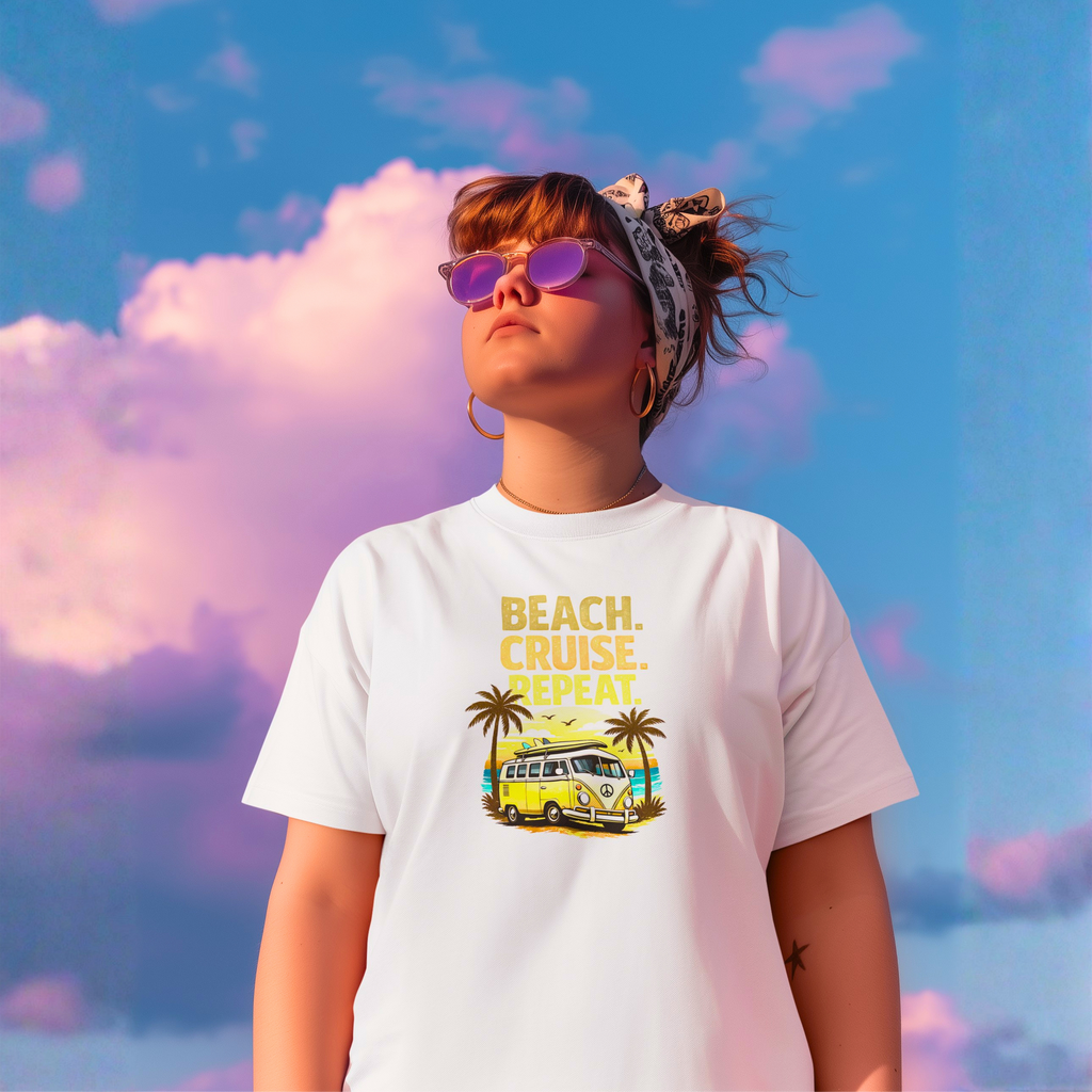 Beach Cruise Repeat T-Shirt - Retro Van Graphic Tee