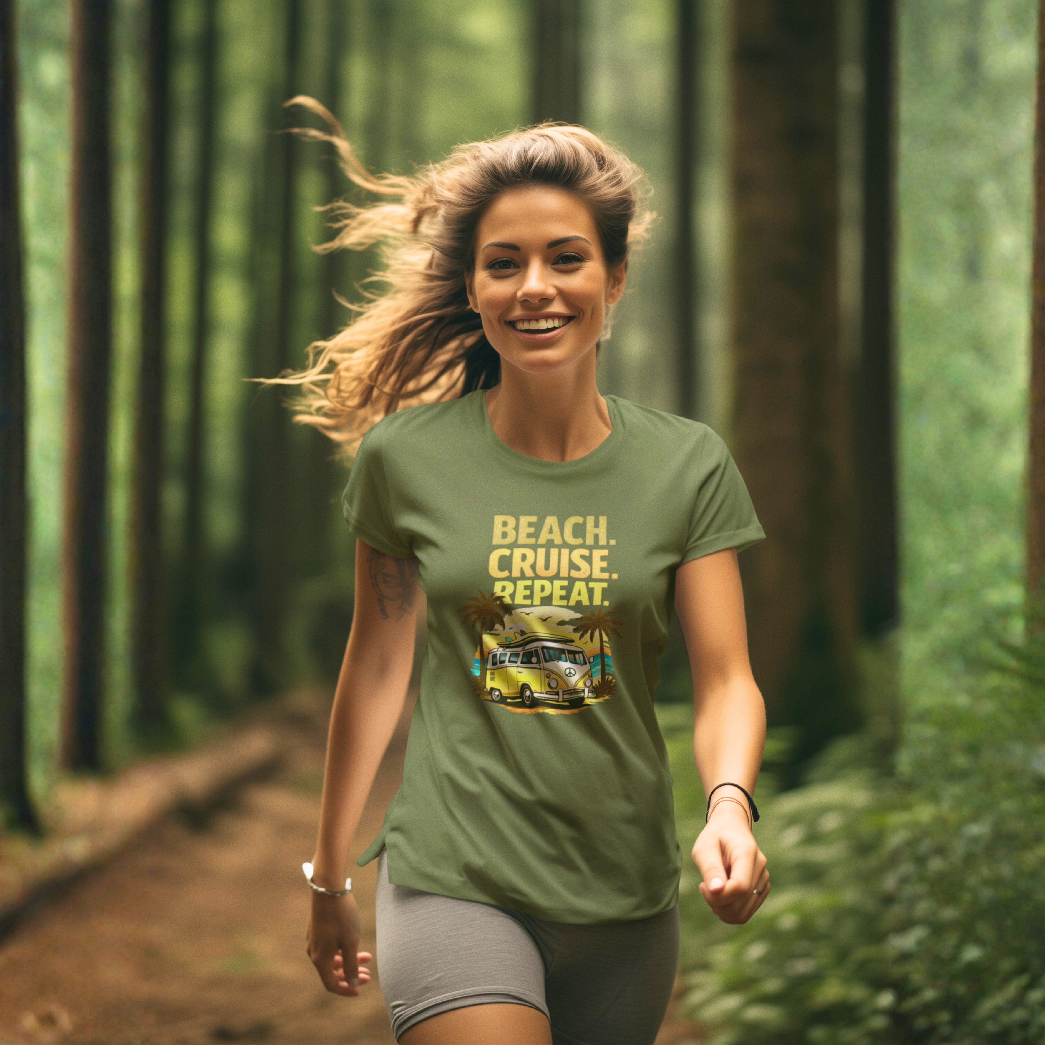 Beach Cruise Repeat Tee - Retro Palm Sunset Shirt