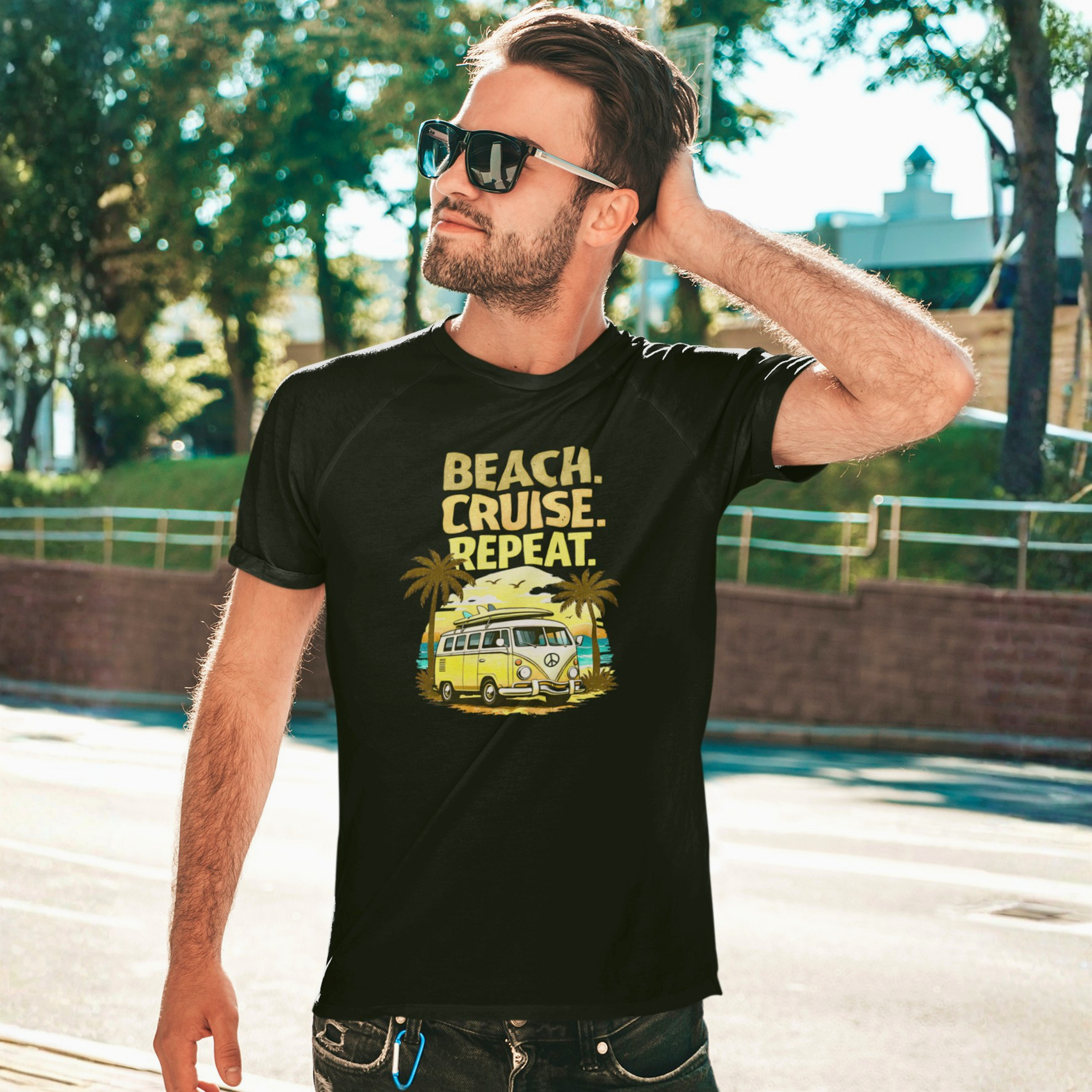 Beach Cruise Repeat T-Shirt - Retro Van Graphic Tee