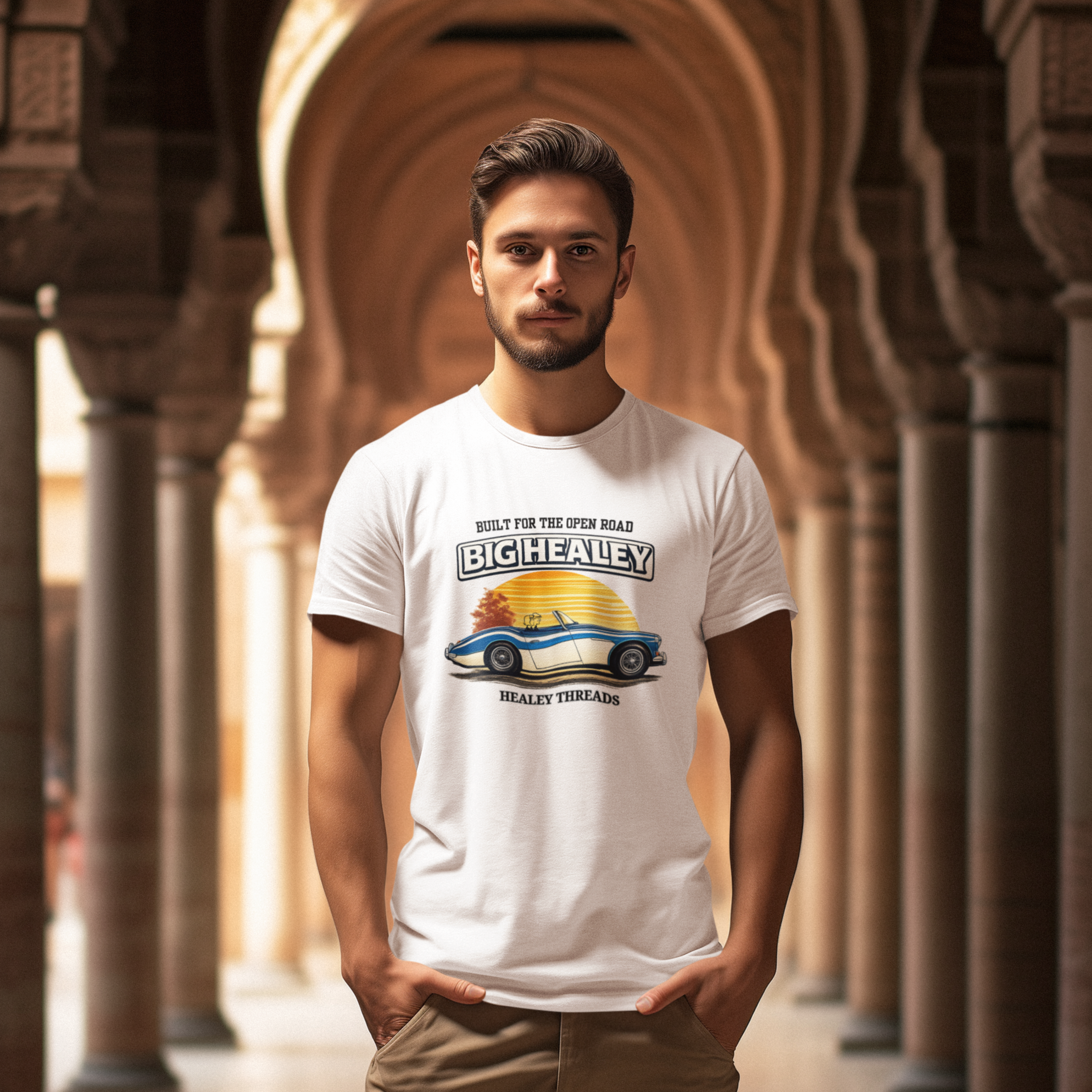 Big Healey T-Shirt — Retro Sunset Austin Healey Graphic Tee