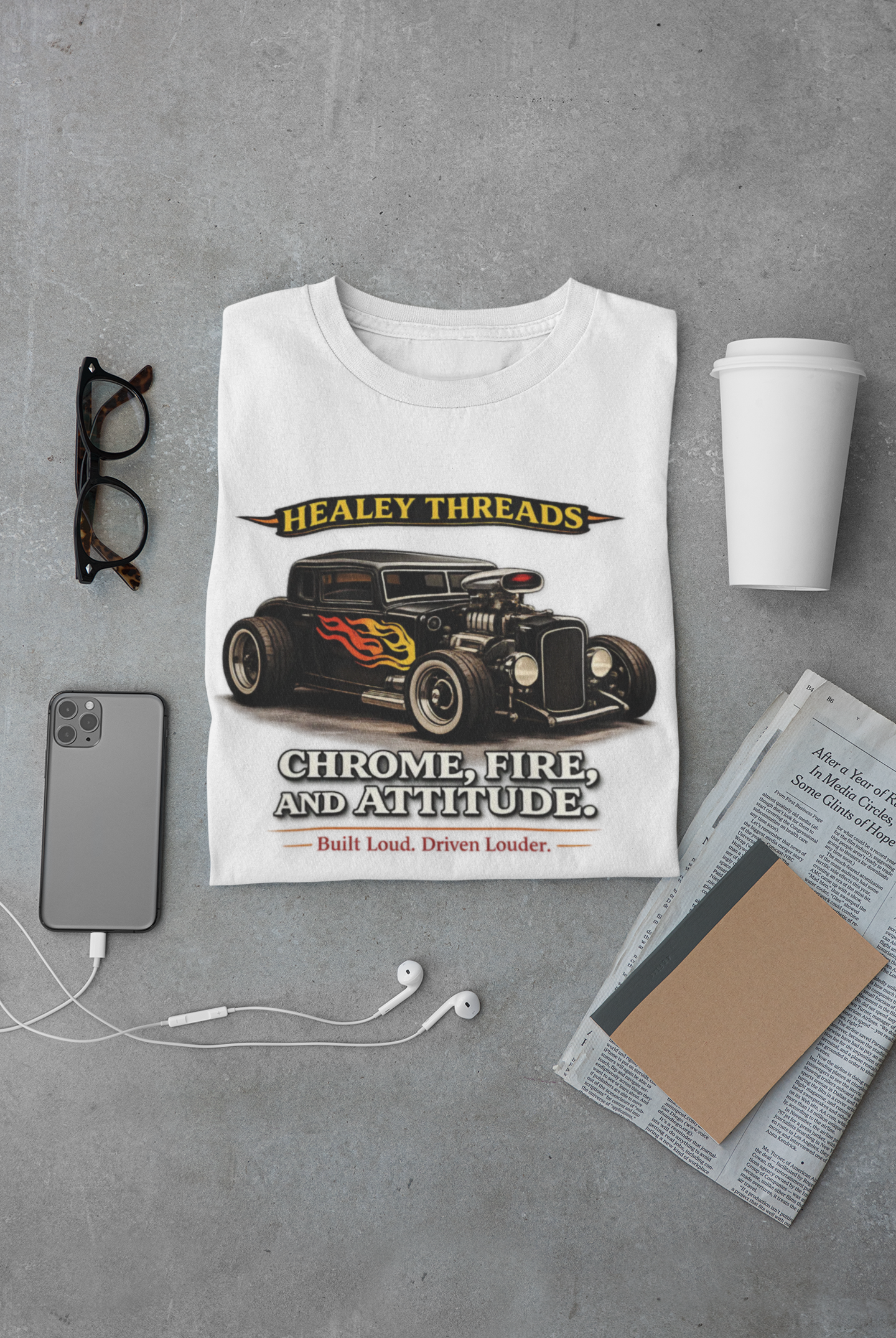 Chrome Fire Attitude Hot Rod Tee | Classic Car Gift Shirt