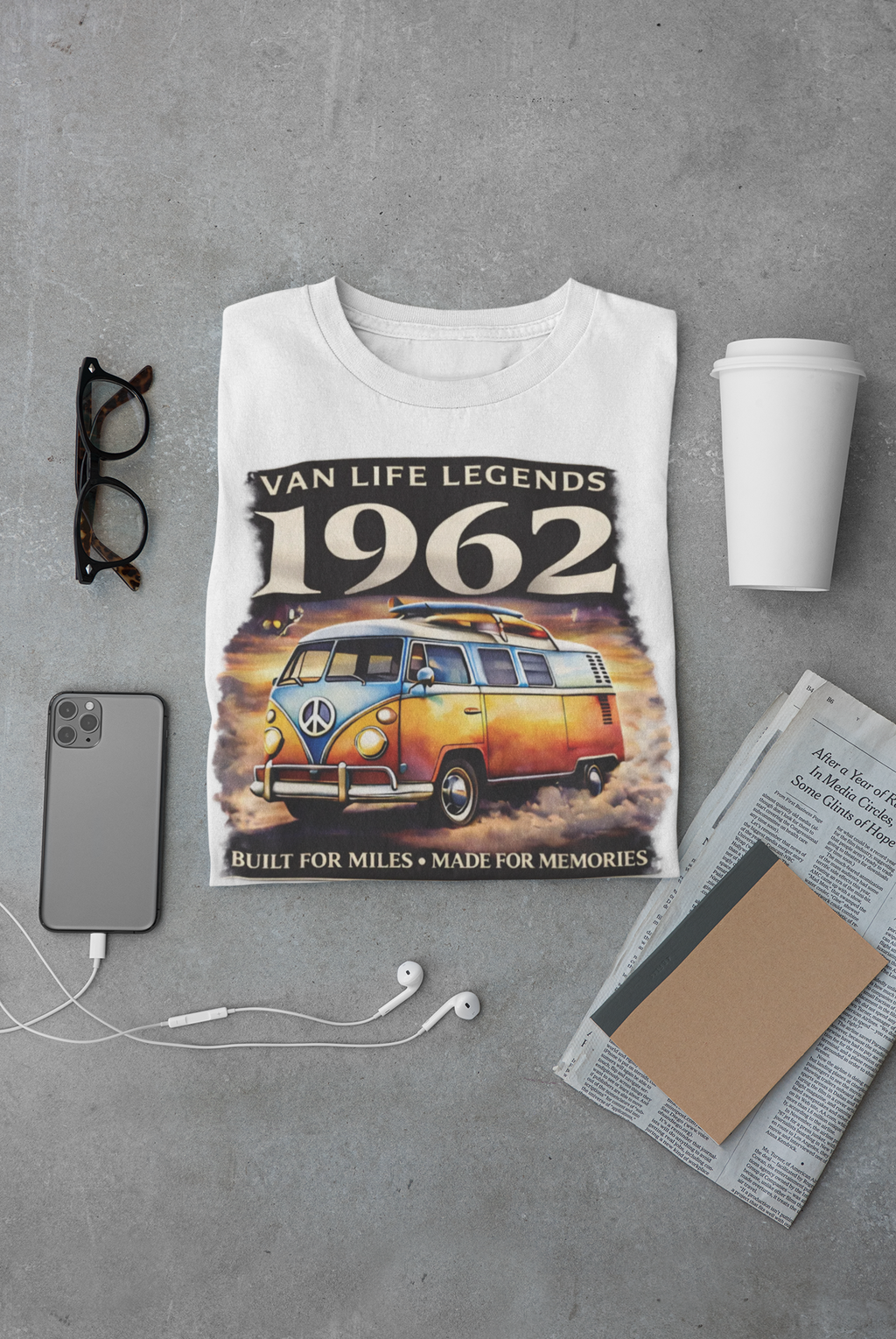 Vintage VW Camper Van T-Shirt - Van Life Legends 1962 Tee