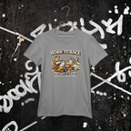 Gray t-shirt with 'Born to Race Grumpy & Gassy' graphic on a textured black background