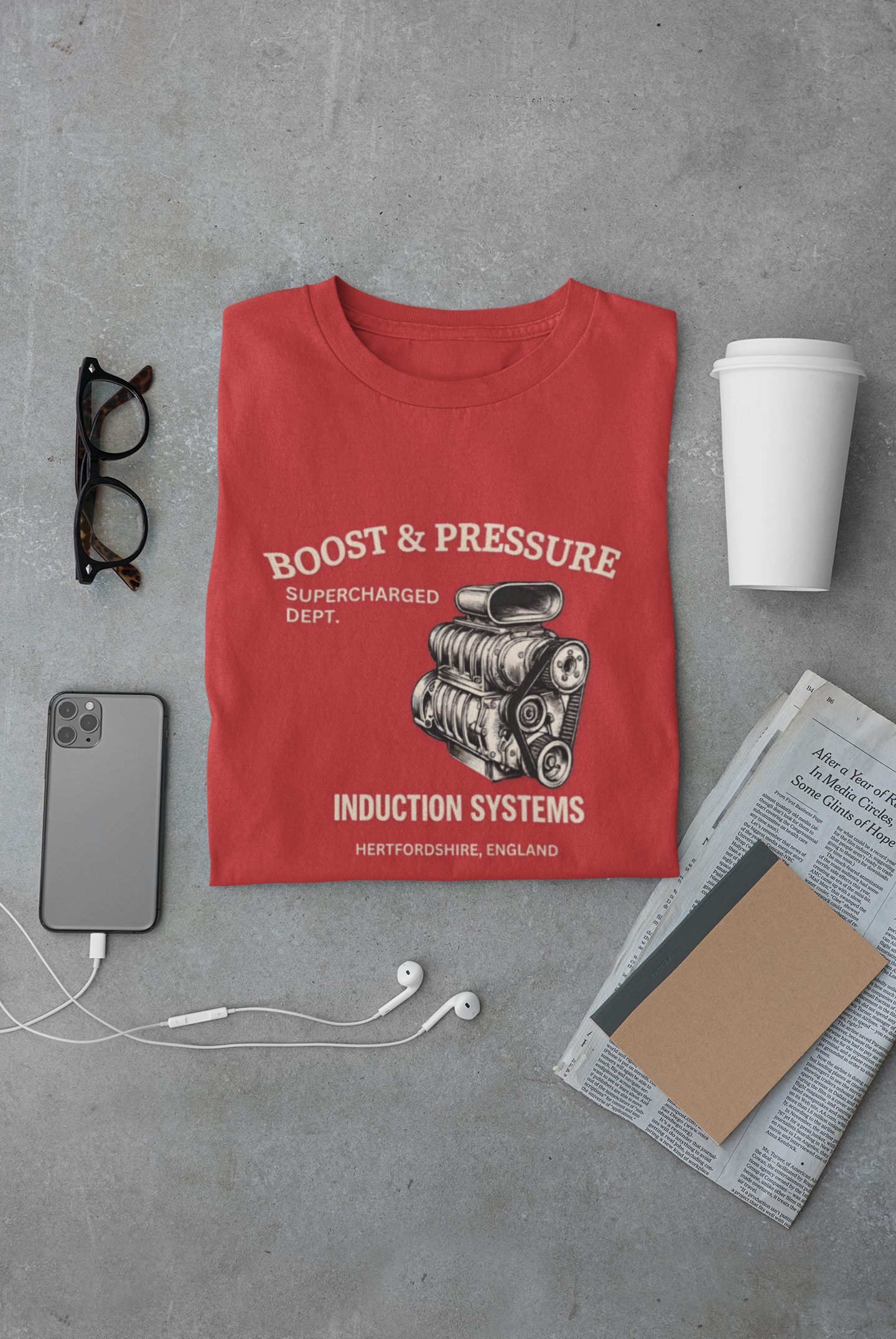 Boost & Pressure Engine T-Shirt — Vintage Car Mechanics Tee