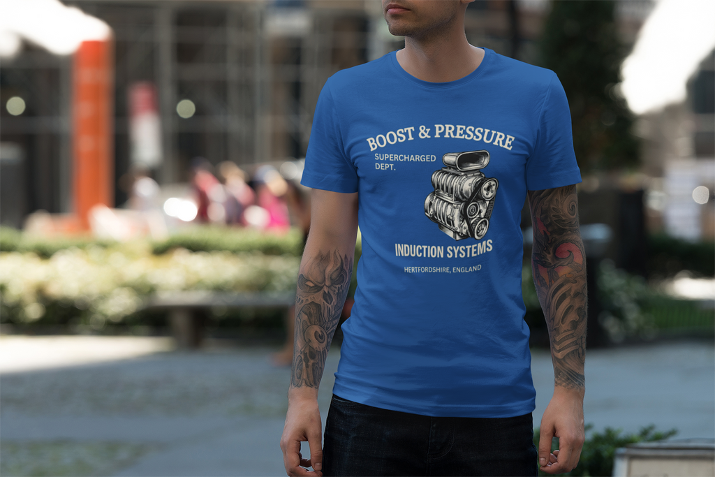 Boost & Pressure Engine T-Shirt — Vintage Car Mechanics Tee