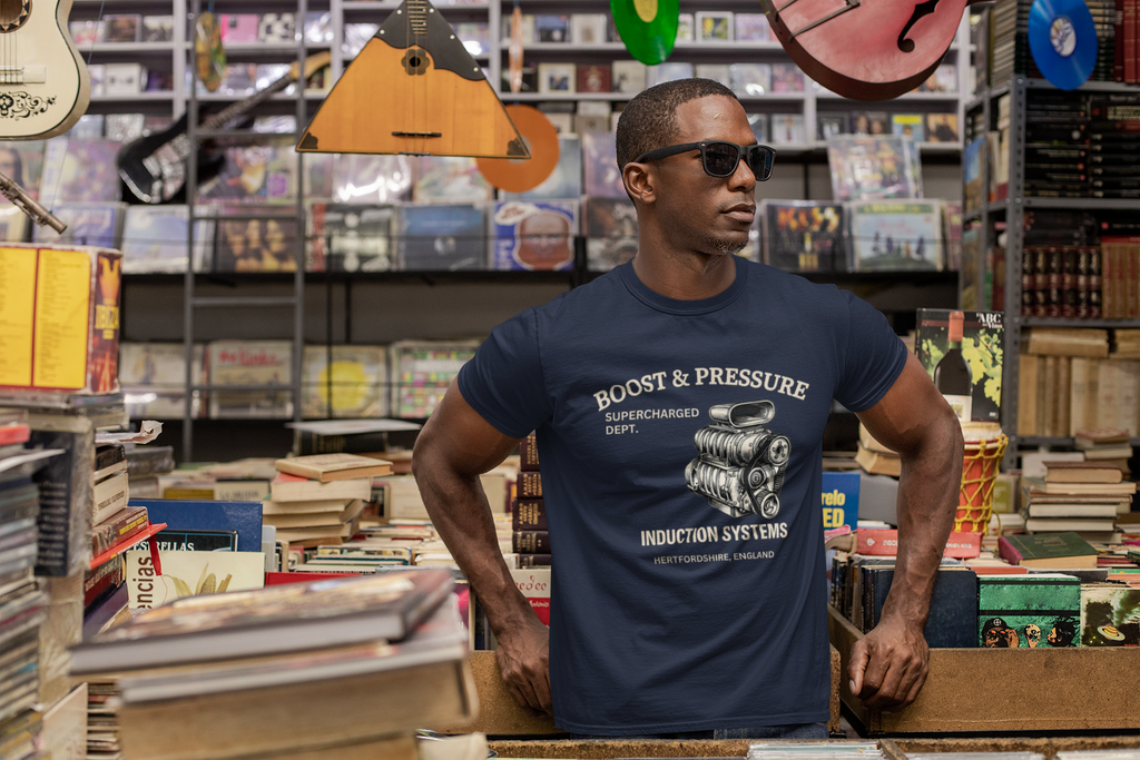 Boost & Pressure Engine T-Shirt — Vintage Car Mechanics Tee