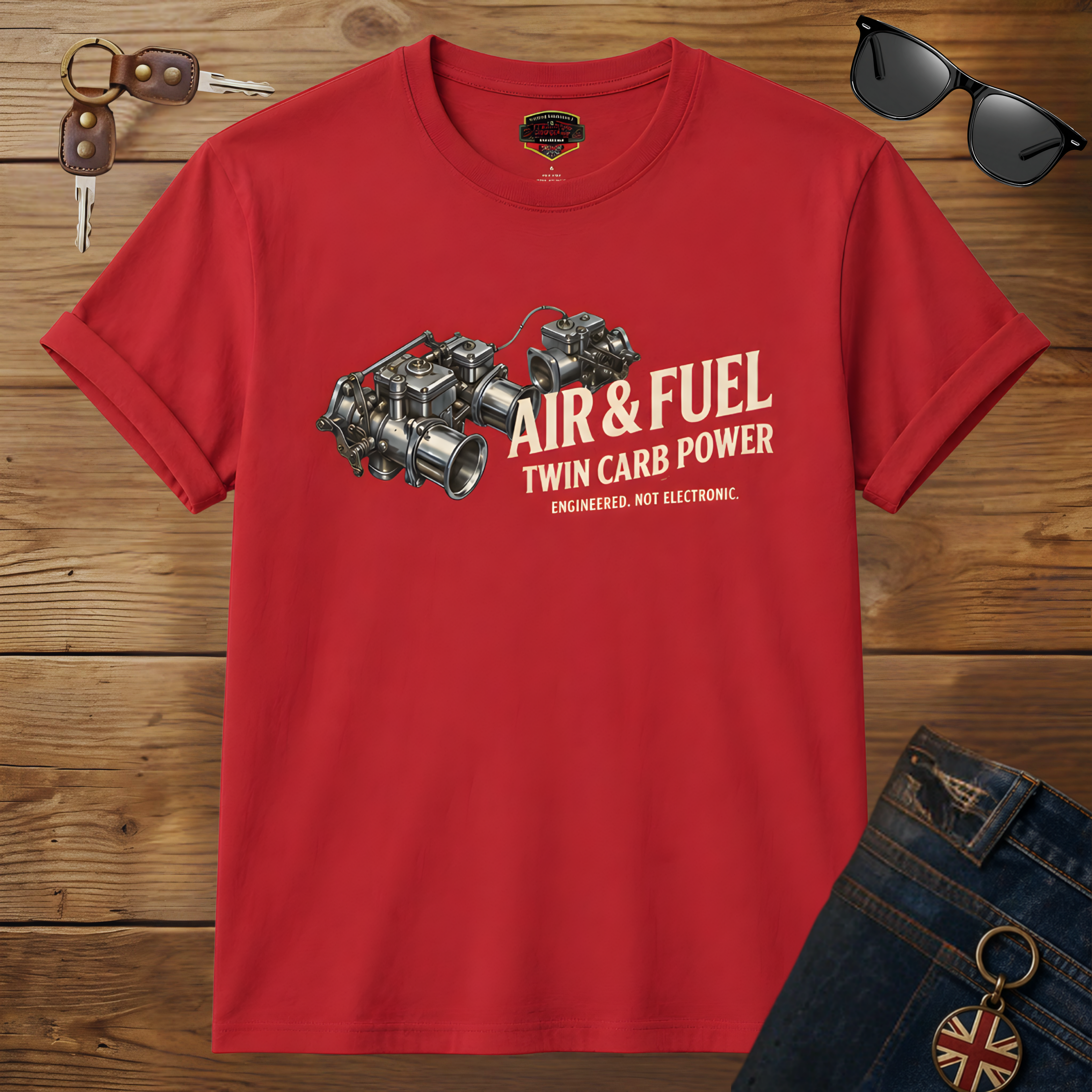 Air & Fuel Twin Carb Power T-Shirt - Engine Illustration Tee