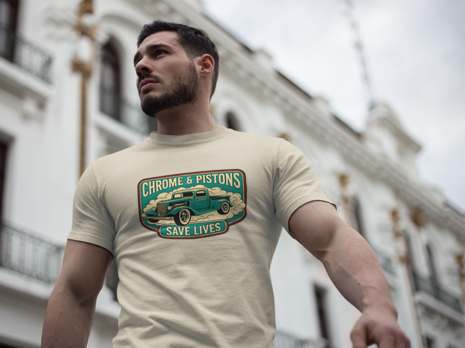 Chrome and Pistons T-Shirt – Vintage Hot Rod Graphic Tee