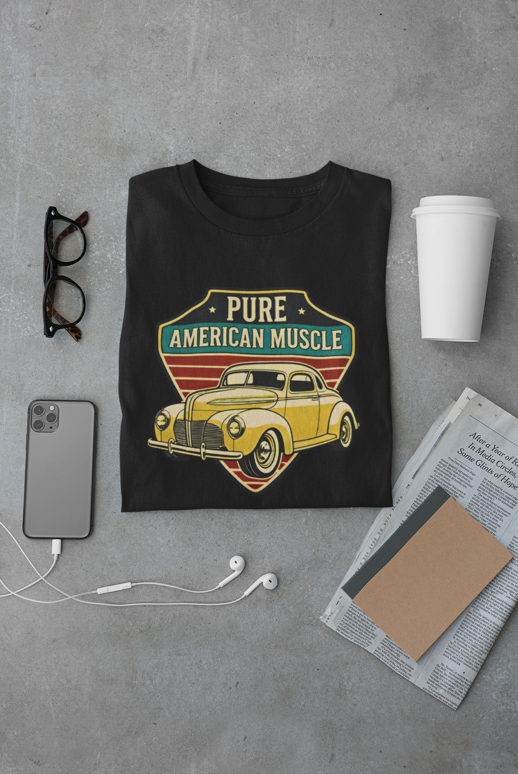 Yellow Hot Rod Shield Tee | Vintage Coupe Graphic Shirt