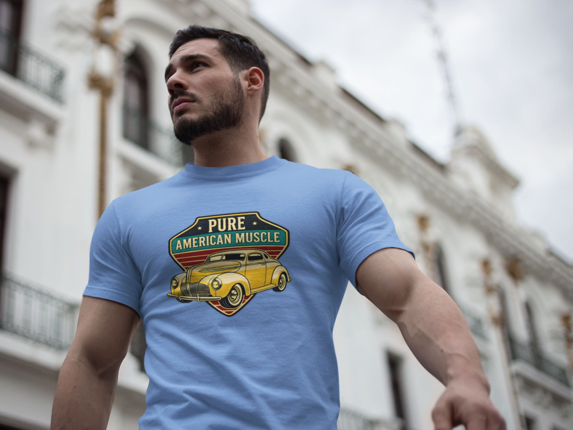 Yellow Hot Rod Shield Tee | Vintage Coupe Graphic Shirt