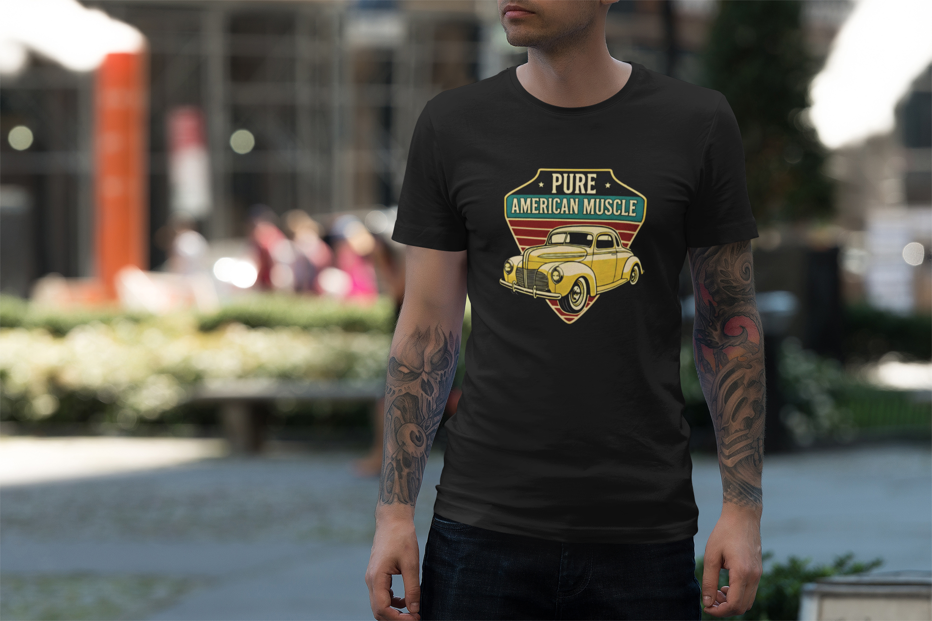 Yellow Hot Rod Shield Tee | Vintage Coupe Graphic Shirt