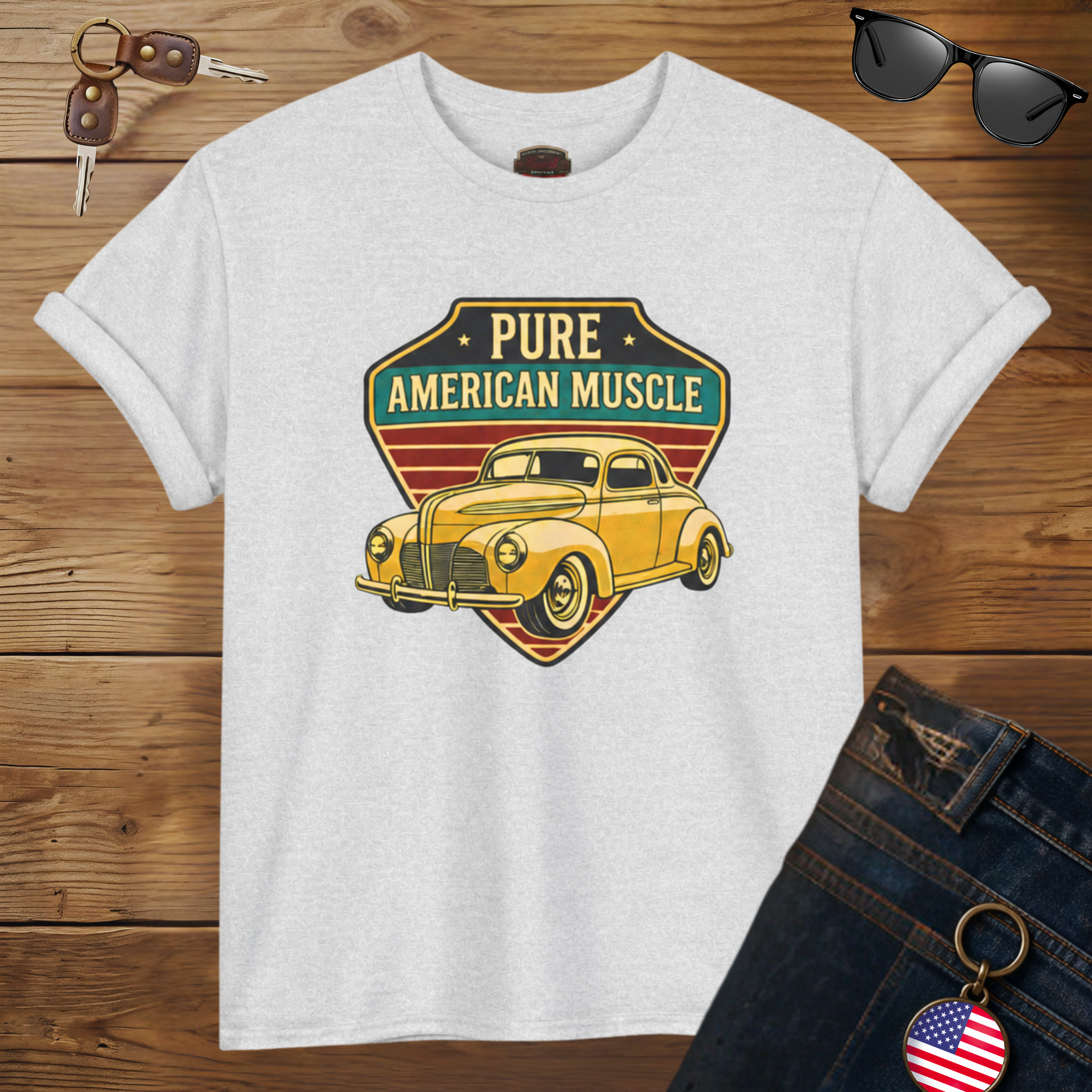 Yellow Hot Rod Shield Tee | Vintage Coupe Graphic Shirt