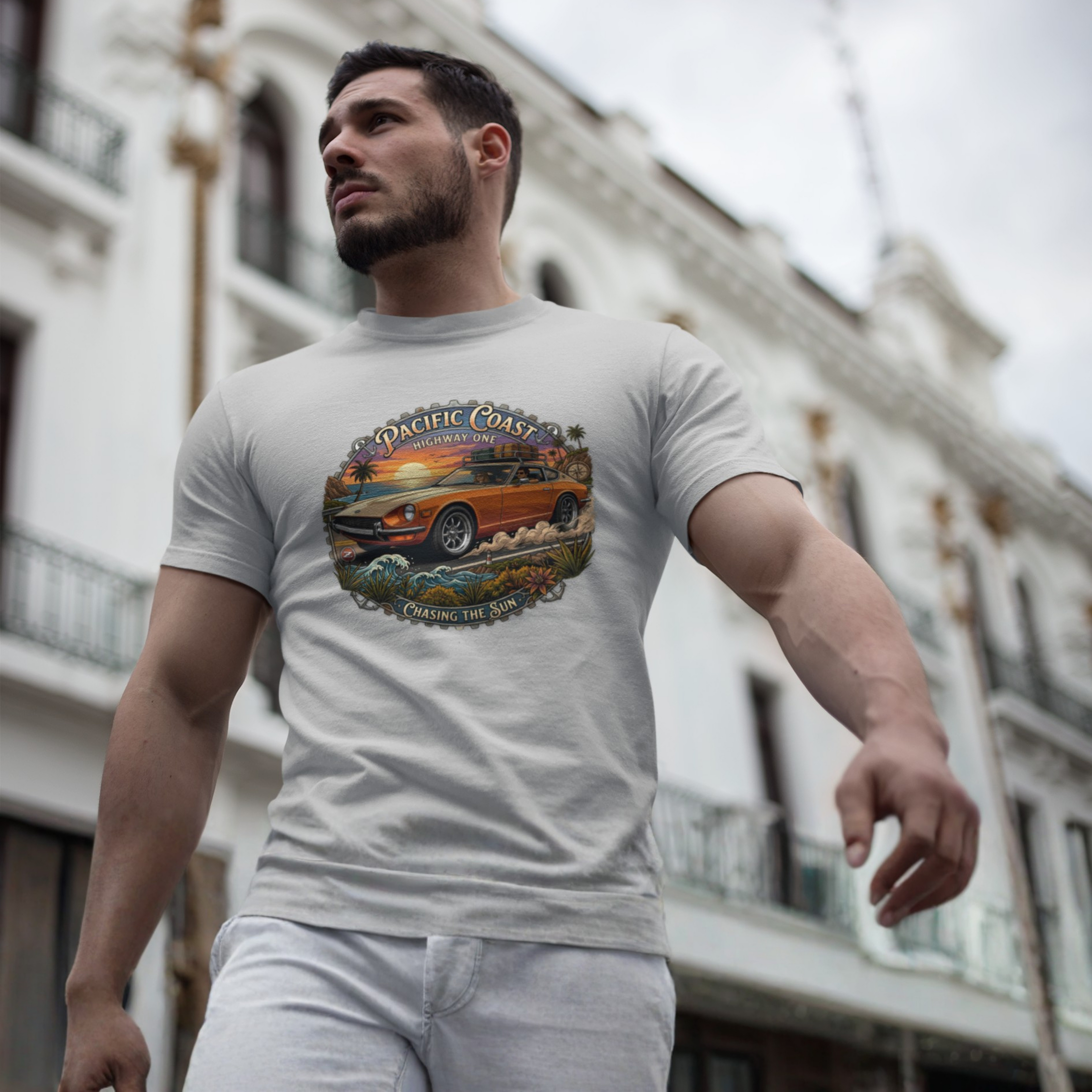 Classic Japanese Sports Coupe Sunset Coast Highway Vintage Tee