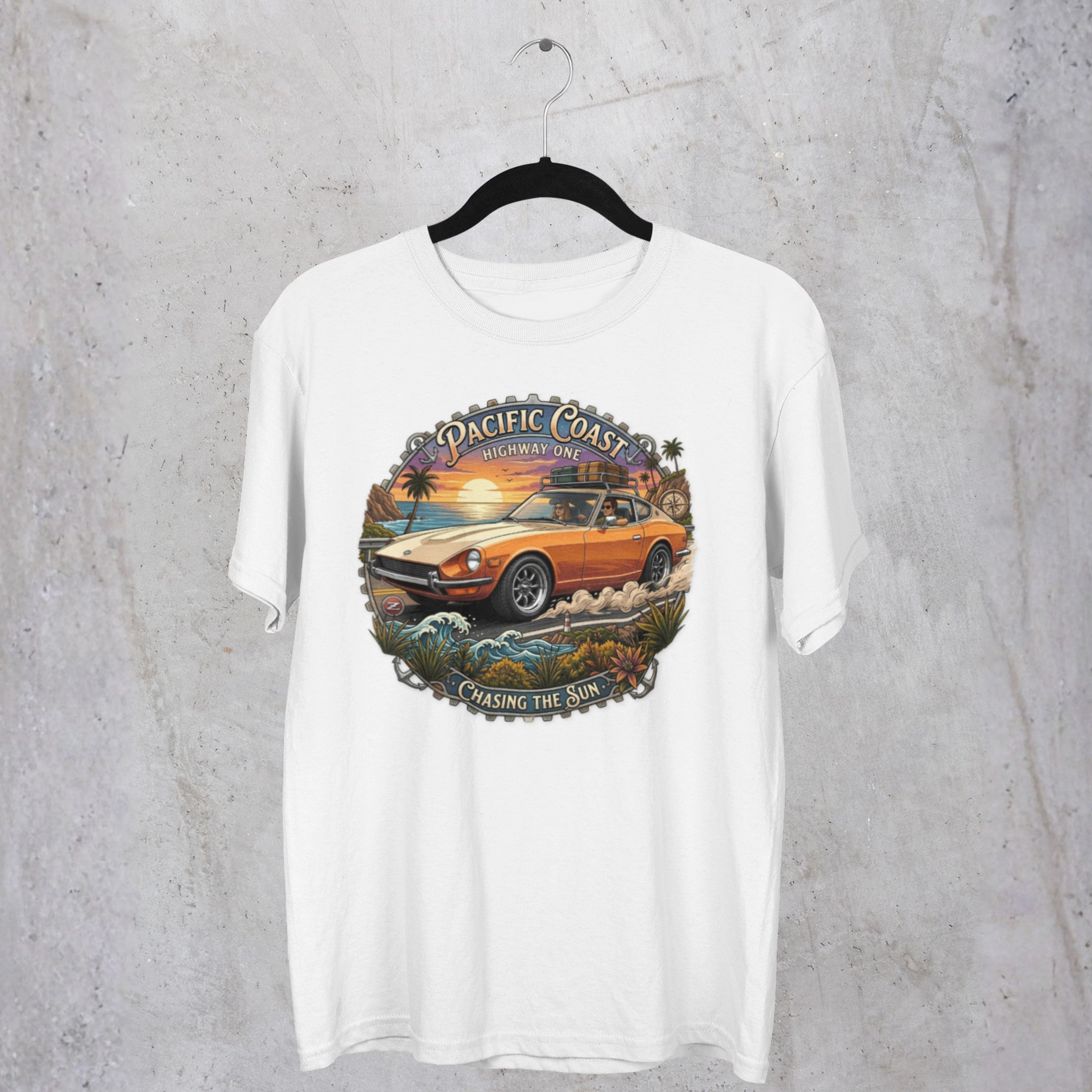 Classic Japanese Sports Coupe Sunset Coast Highway Vintage Tee