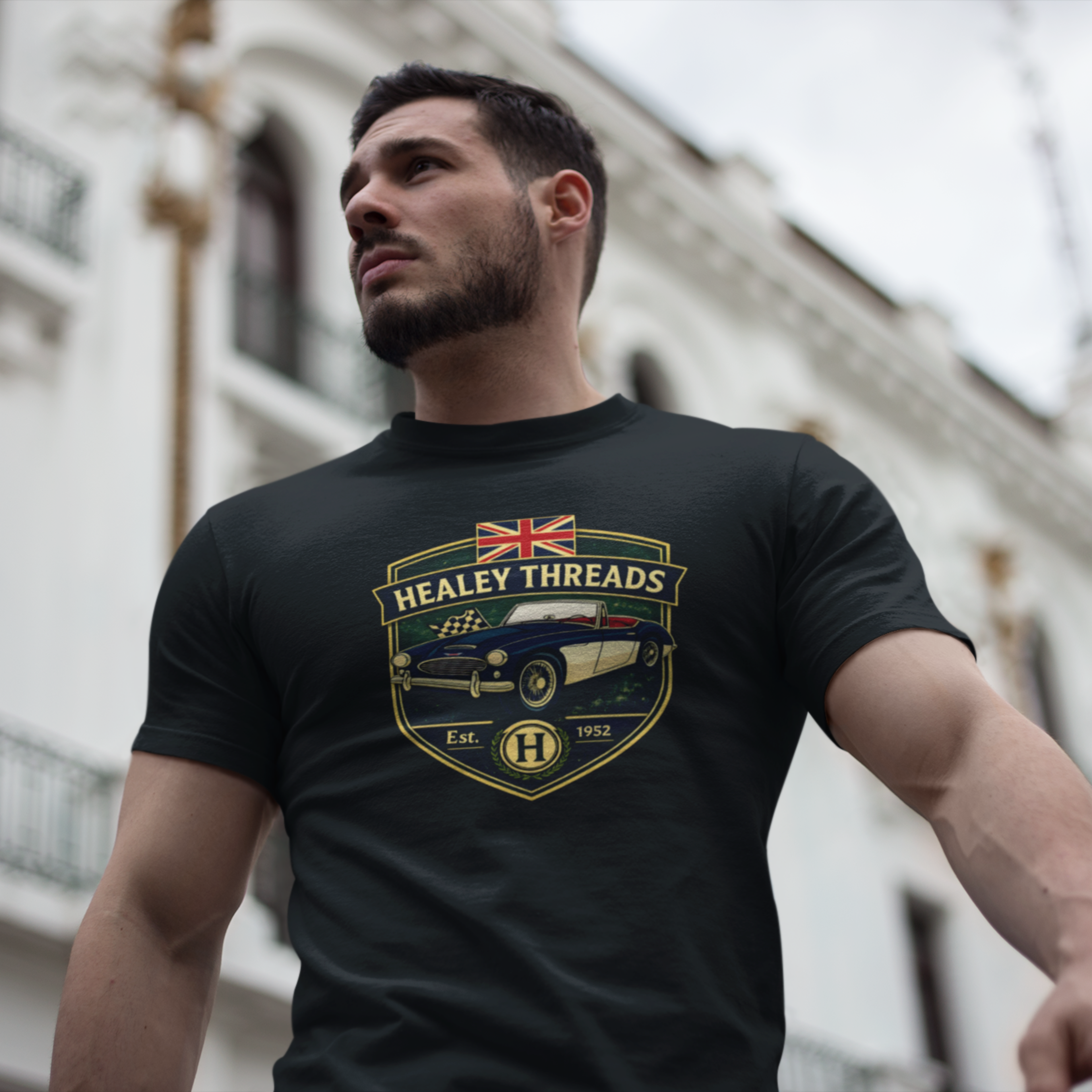 Vintage British Roadster Badge Tee | Classic Racing Shirt