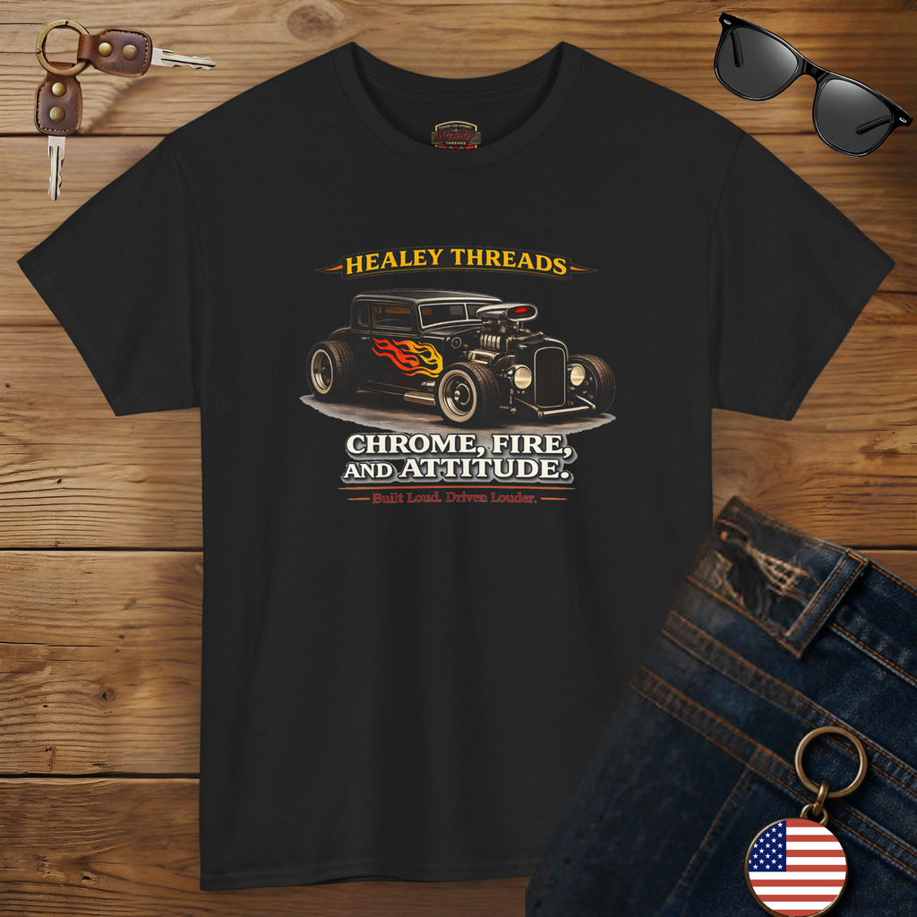 Chrome Fire Attitude Hot Rod Tee | Classic Car Gift Shirt
