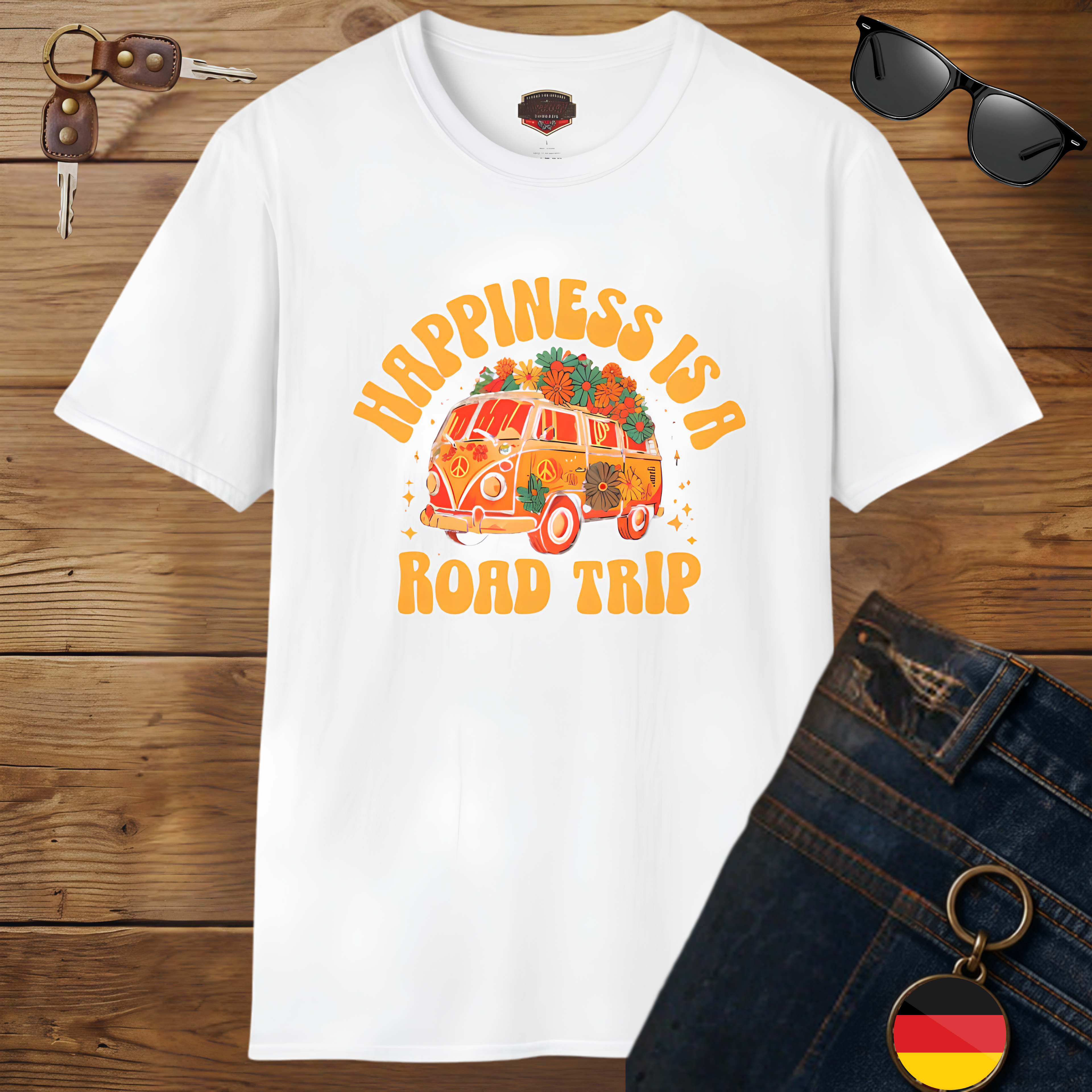Happiness Is a Road Trip Tee | Retro Boho Van Gift Shirt