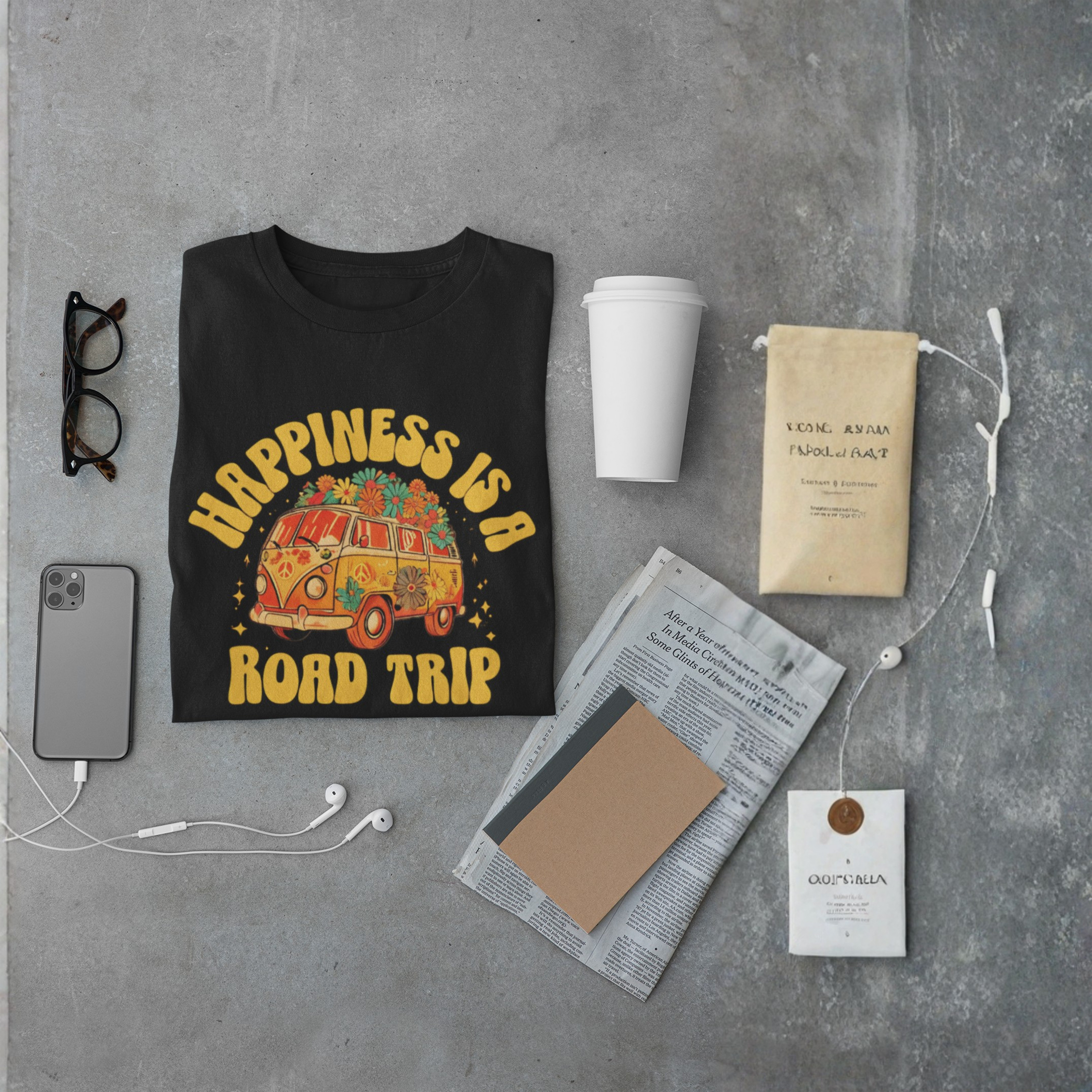 Happiness Is a Road Trip Tee | Retro Boho Van Gift Shirt