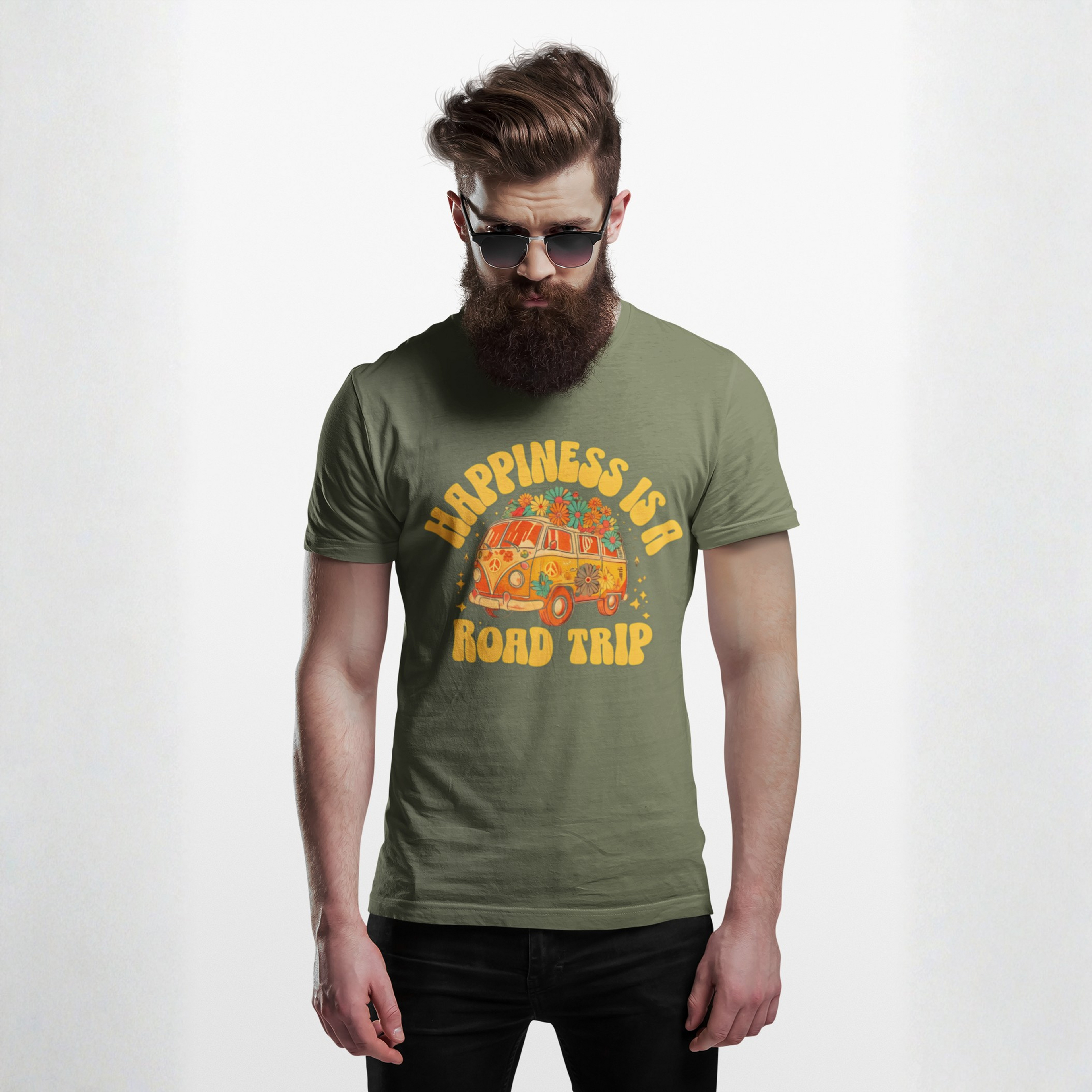 Happiness Is a Road Trip Tee | Retro Boho Van Gift Shirt