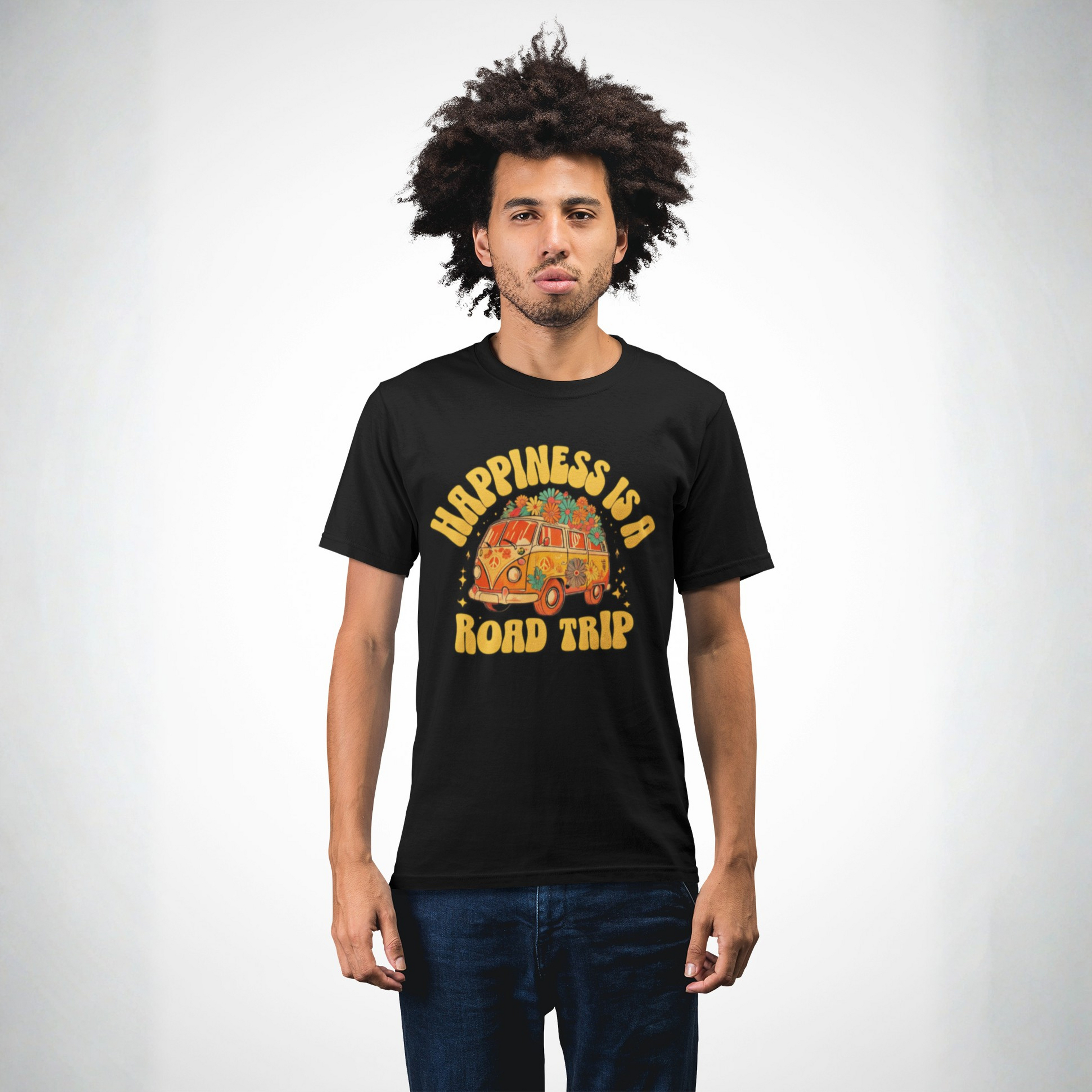 Happiness Is a Road Trip Tee | Retro Boho Van Gift Shirt