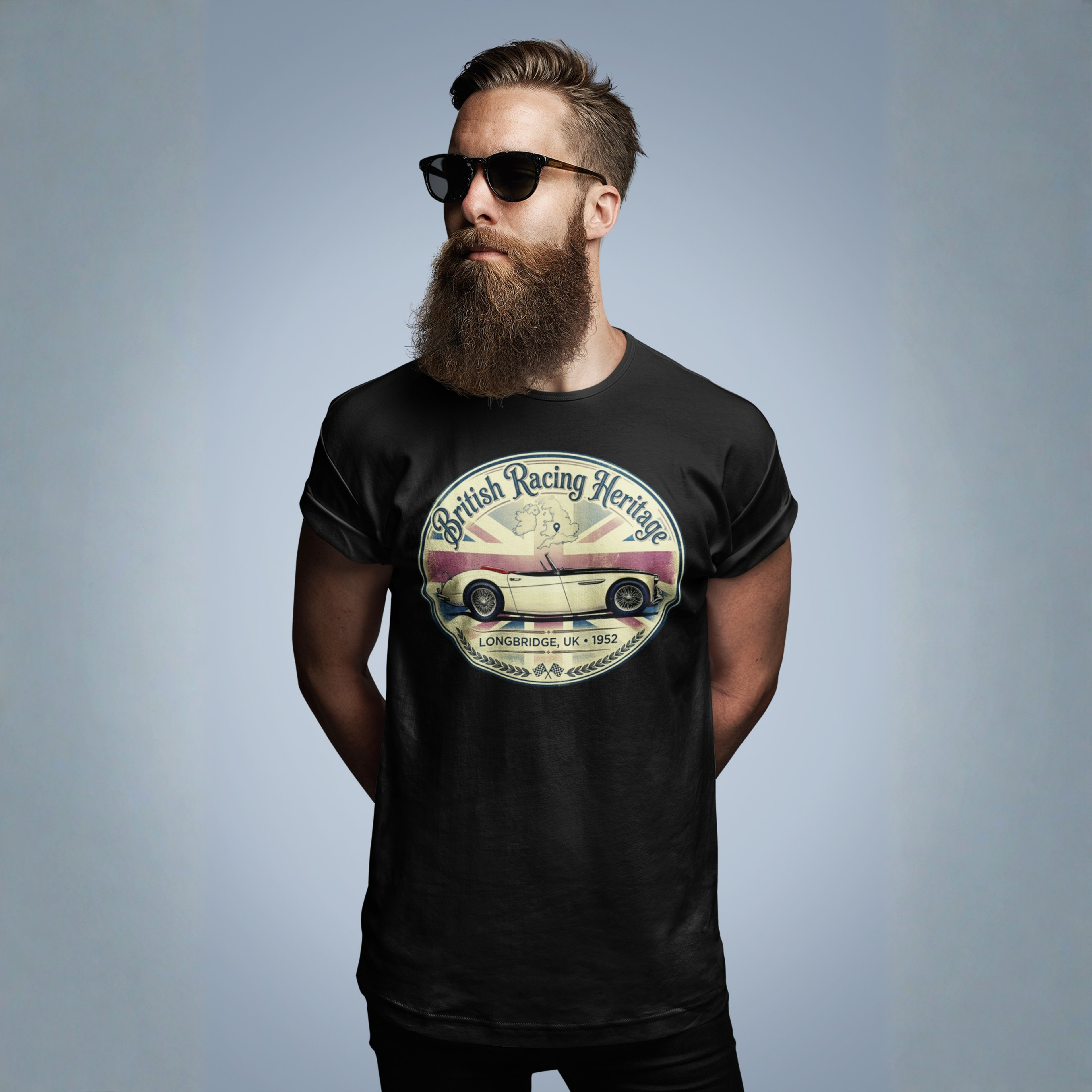 British Racing Heritage Badge Tee | Vintage Roadster Gift