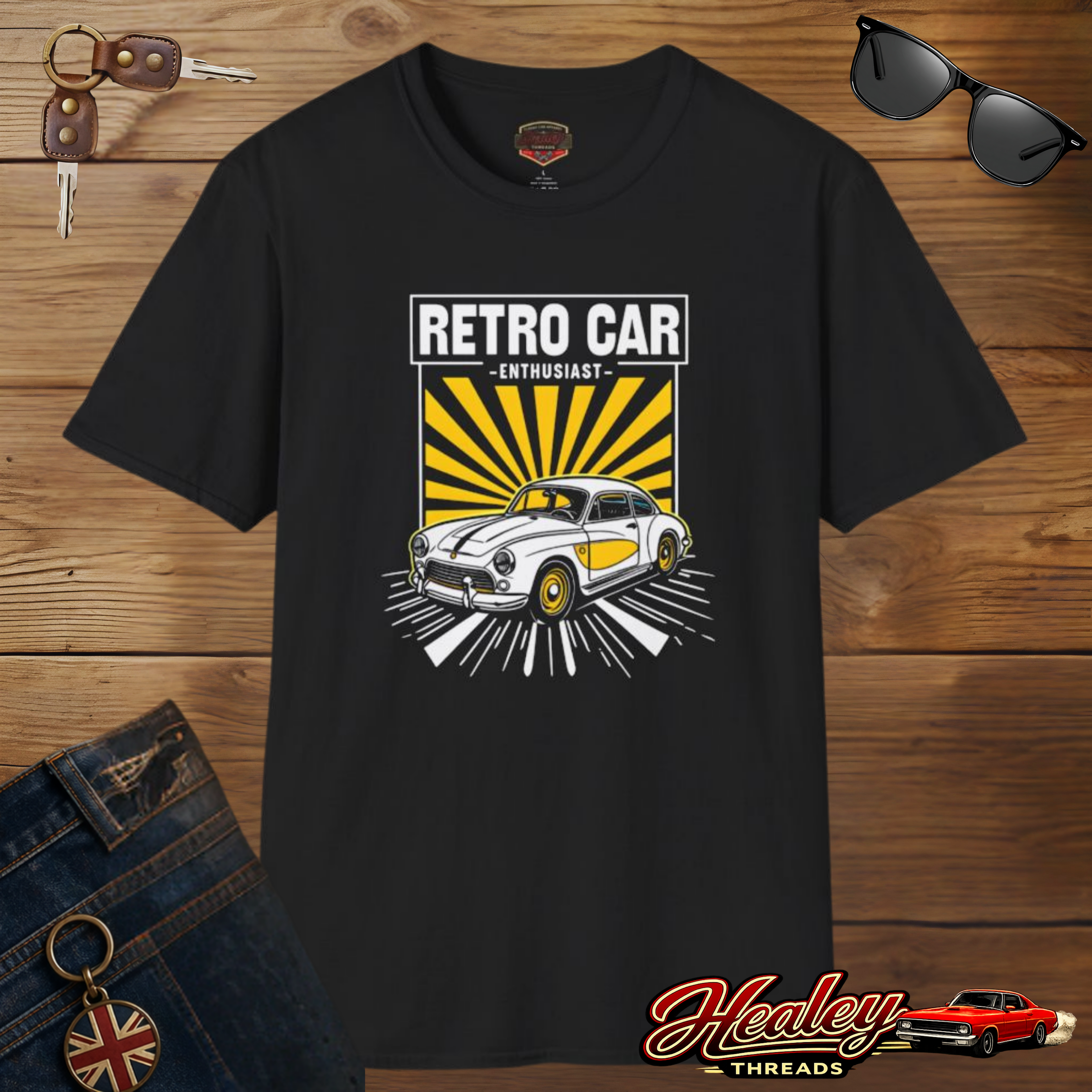 Retro Car Enthusiast Sunburst Tee | Vintage Car Gift Shirt