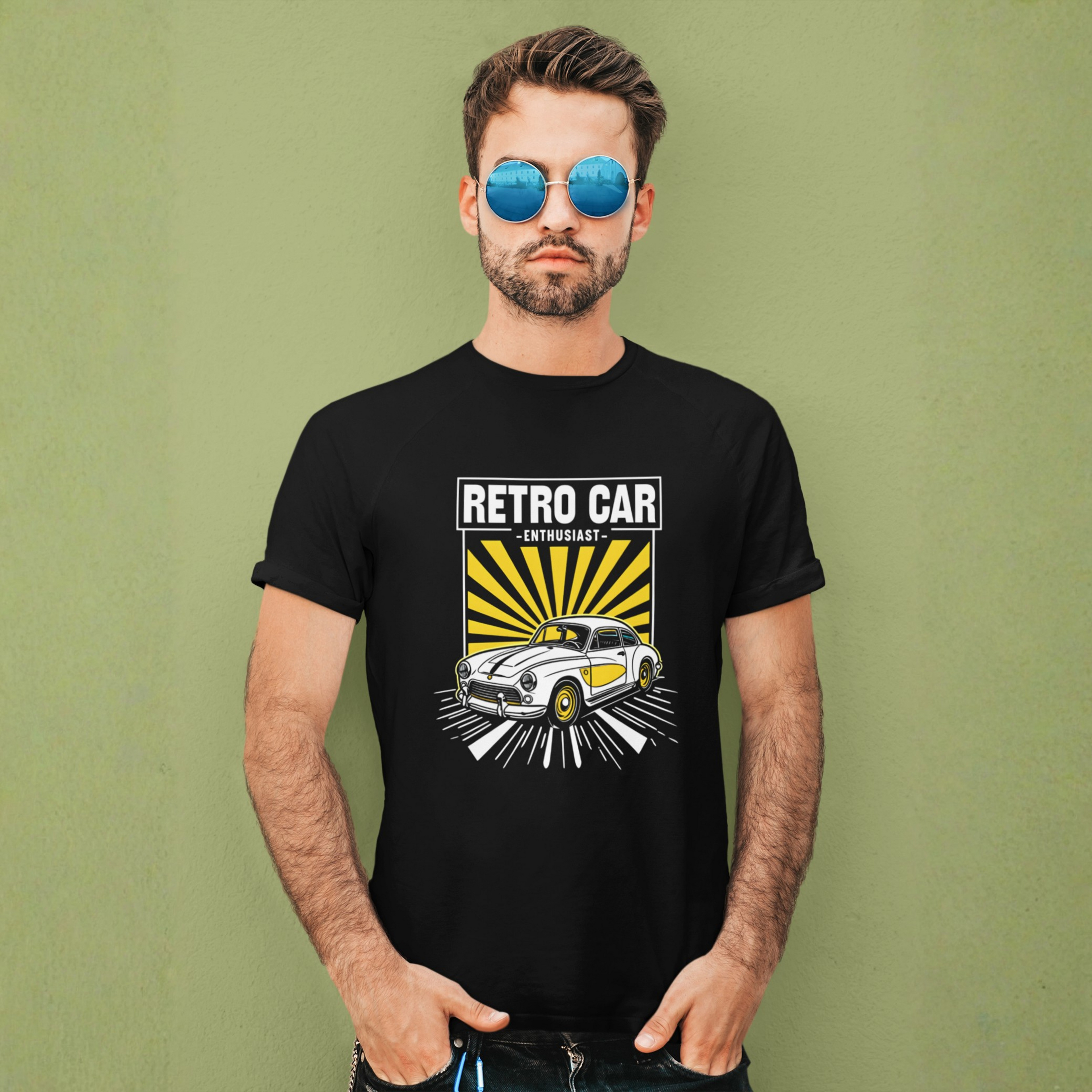 Retro Car Enthusiast Sunburst Tee | Vintage Car Gift Shirt
