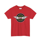 Red t-shirt with a Healey logo on a white background