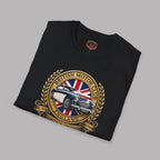 Black t-shirt with British Motor Club logo on a gray background