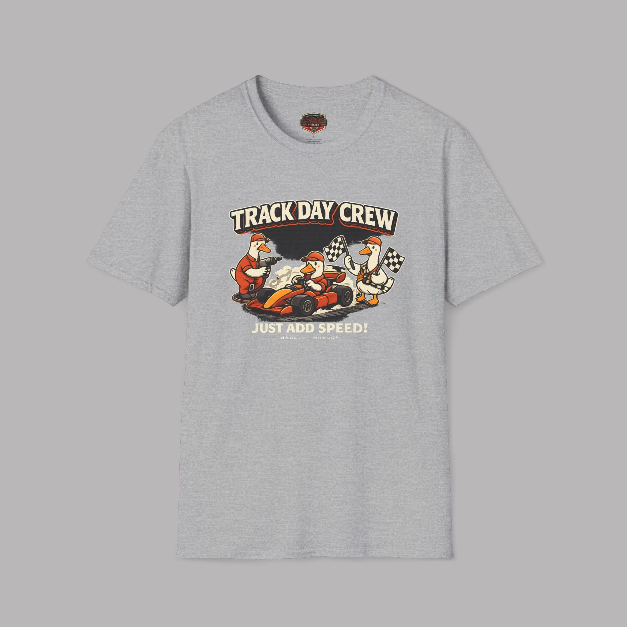Sport gray t-shirt with 'Track Day Crew' graphic on a gray background
