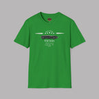 Irish green t-shirt with vintage car graphic on a gray background
