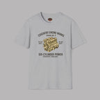 Sport gray t-shirt with coventry engine graphic and text on a gray background